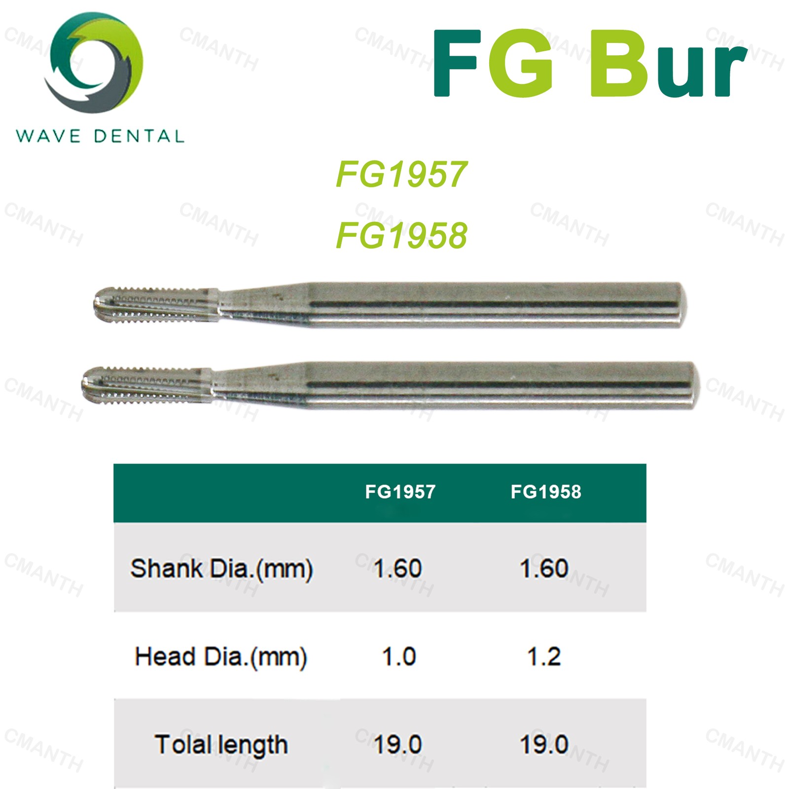 WAVE Dental Straight Fissure Bur Metal Cutting Bur Tungsten Carbide Dia.1.6mm FG