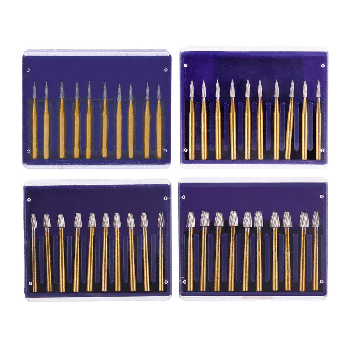 10/ Dental Tungsten Carbide Trimming Finishing Burs Round/Bud/Egg/Flame/Needle
