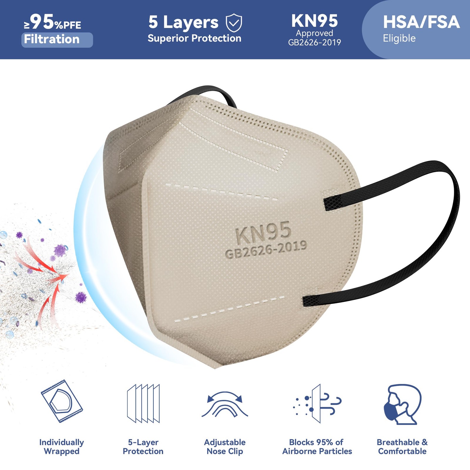 KN95 Face Masks Adults Disposable 100 Pack KN95 Masks Protective Comfortable…