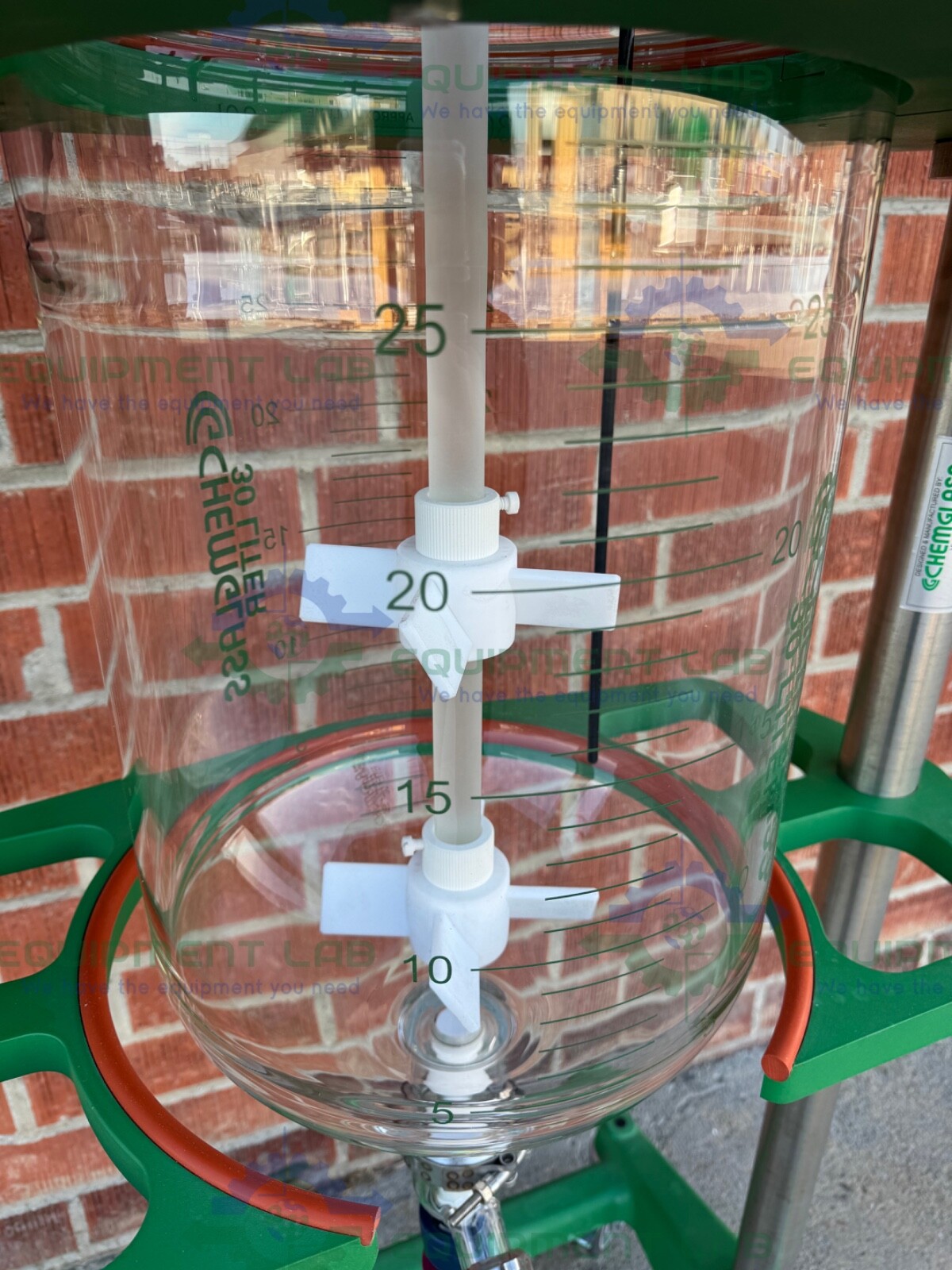 Chemglass 30 Liter Glass Reactor w/ Chemglass Overhead 1/4 HP Stirrer