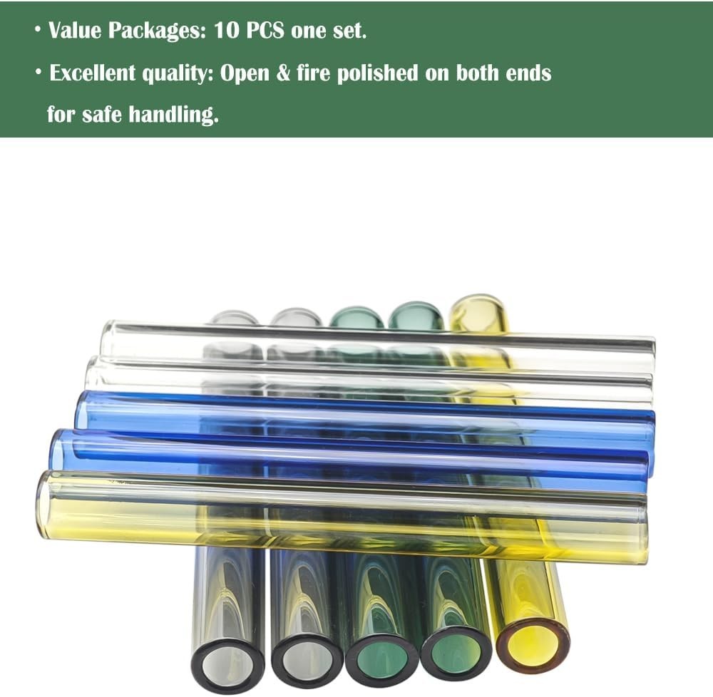Durable 10-Piece Multi-Colored Glass Tubing – 4″ Borosilicate for All Purposes