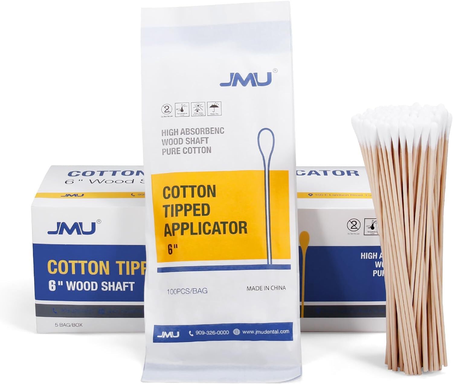 JMU 3″ 6″ Medical Cotton Applicators Tipped Cotton Swabs Wood Shaft (Multi-Qty)