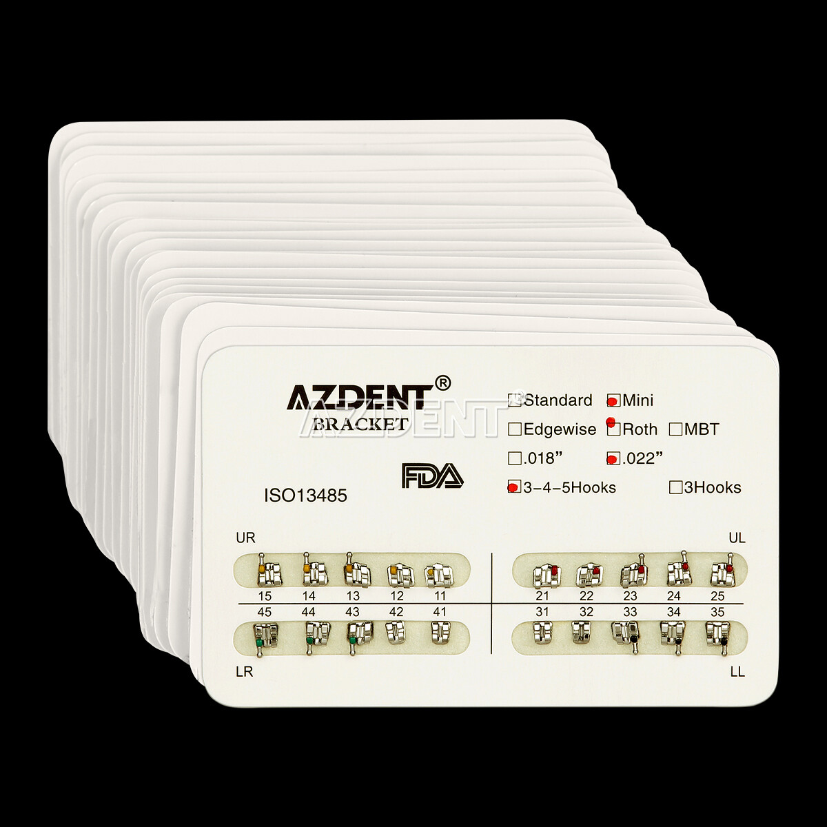 AZDENT 10X Dental Ortho Brackets Mini/Standard MBT/Roth Hooks 3 4 5/Bonding kit