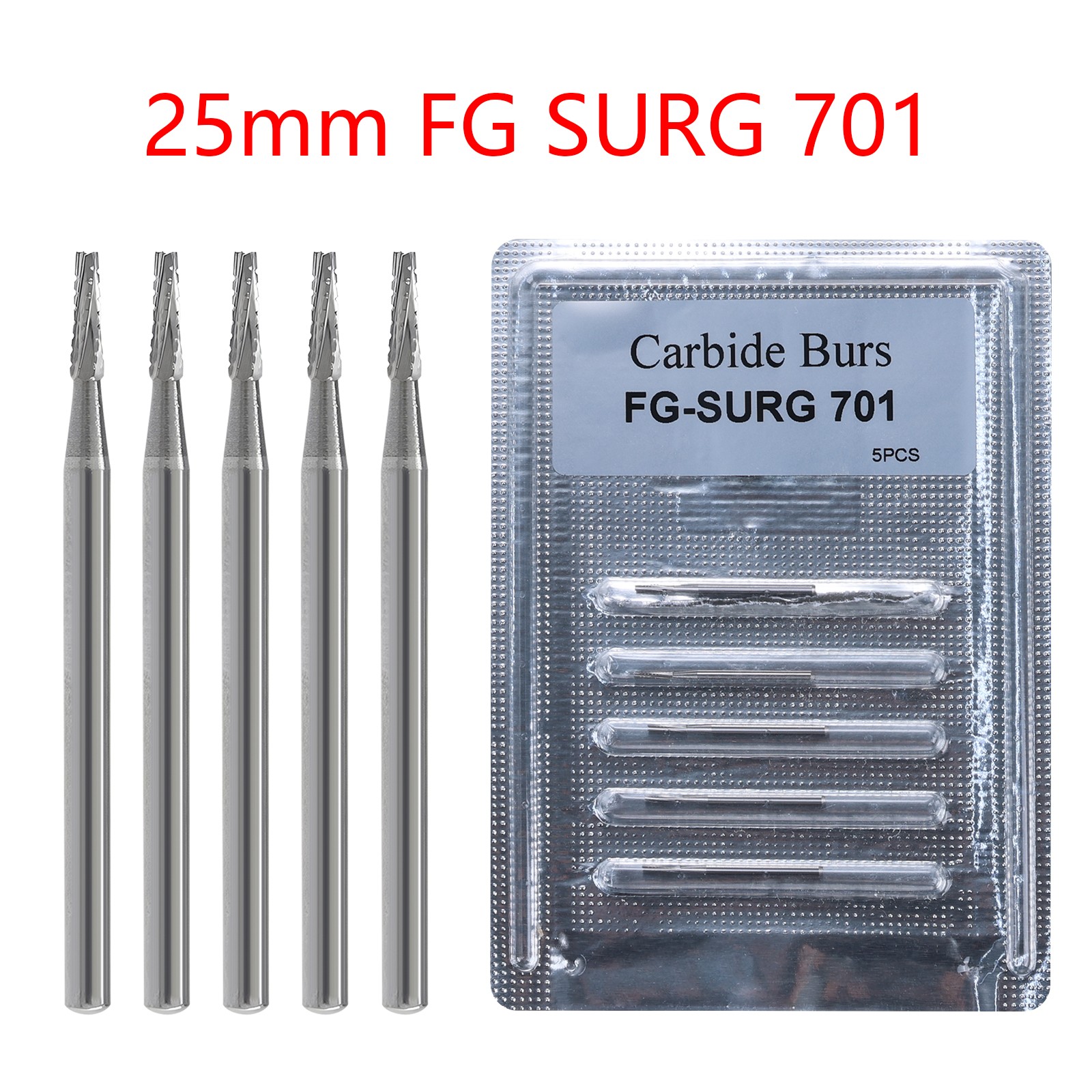 5pcs FGXL-701L Dental Surgical Carbide Burs 25mm Tapered Fissure Cross Cut
