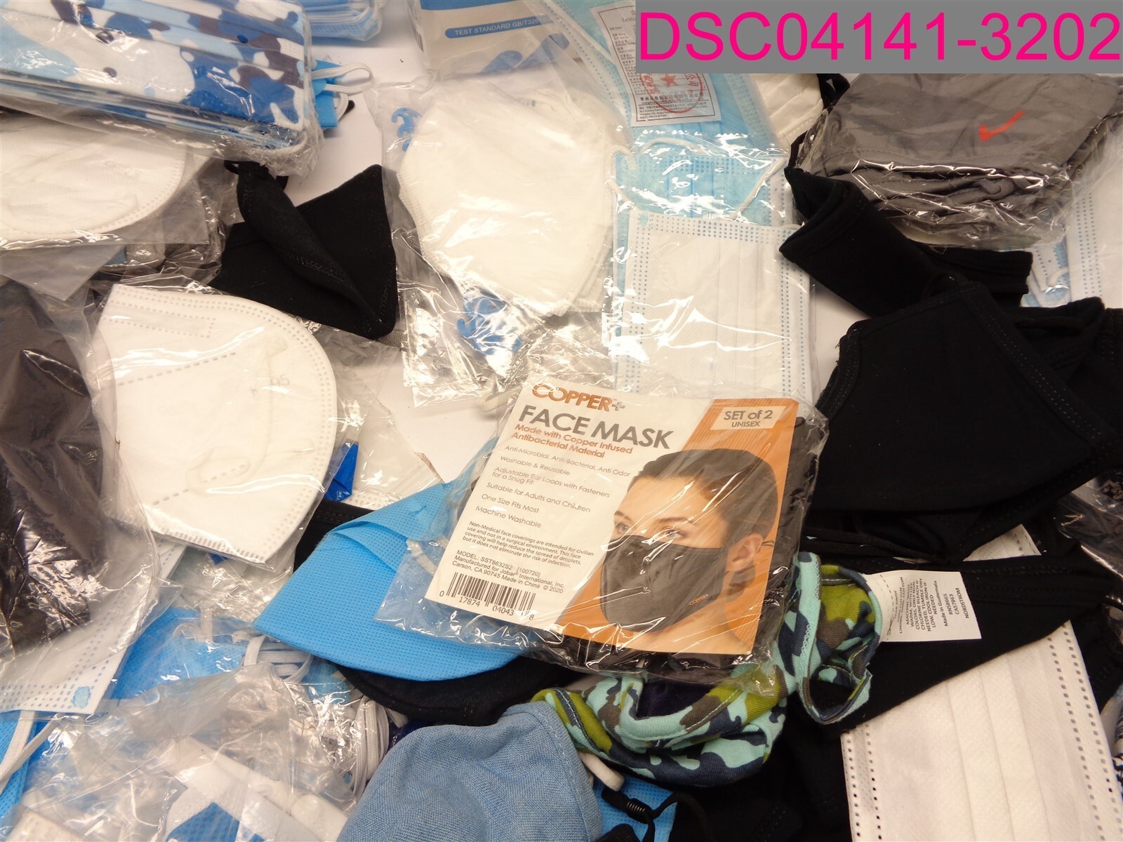 QTY=670; Face Mask Mixed Lot, Variety, Colors & Sizes & Styles.