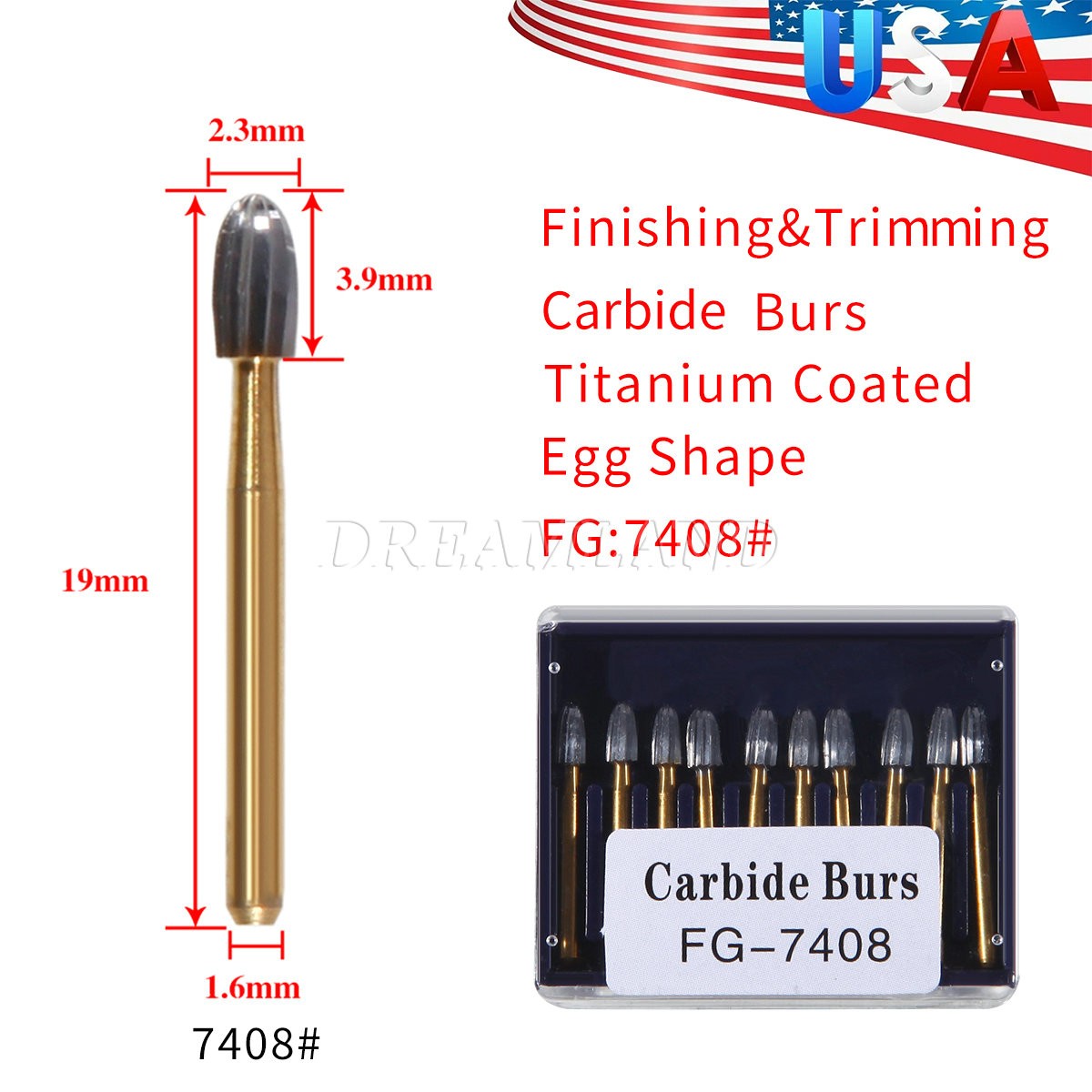 NEW Dental Trimming & Finishing Football Carbide Burs #7408 T&F 12 Bladed 10Pcs