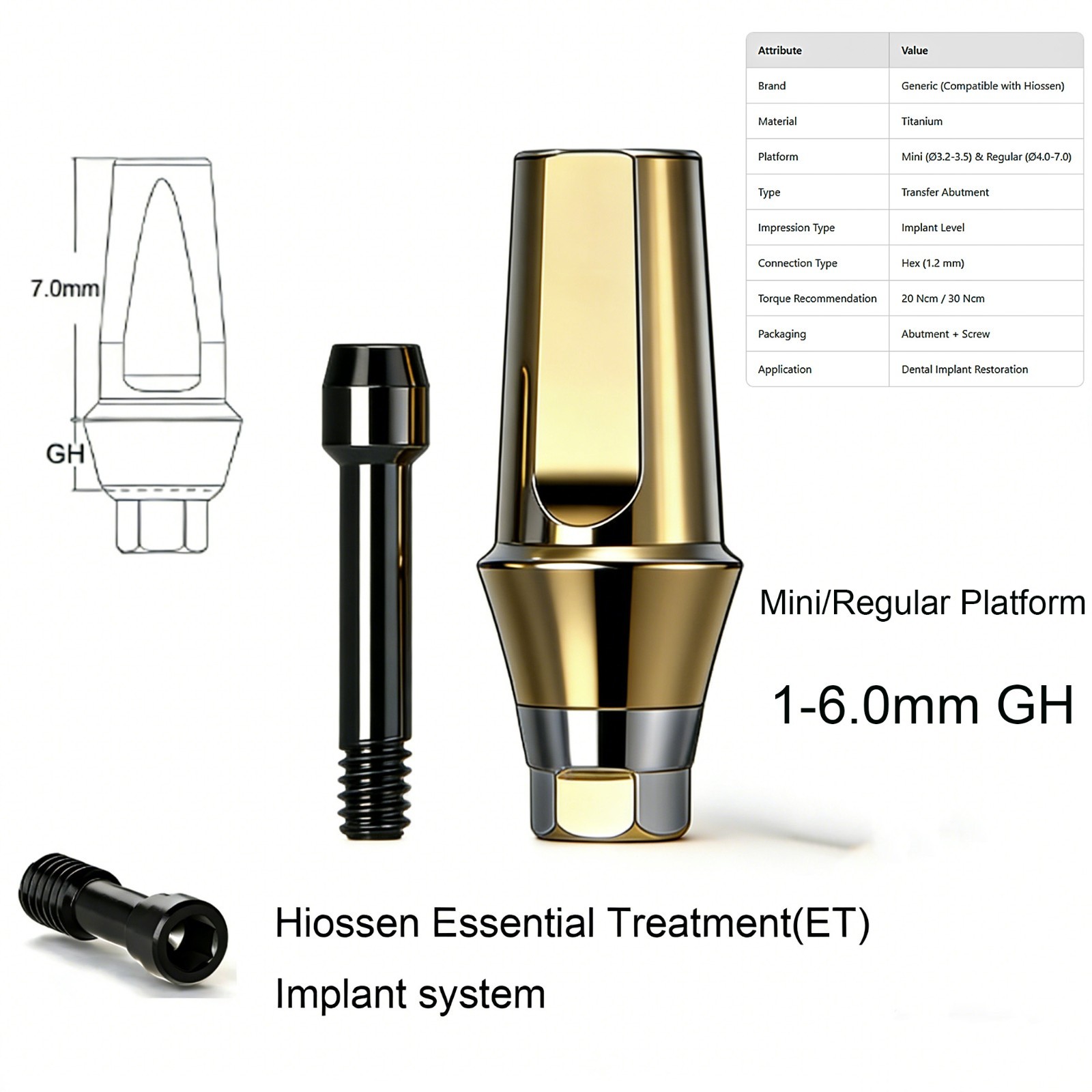 US Hiossen ET Dental Prosthetics Titanium All Implant Abutments fit Mini/Regular