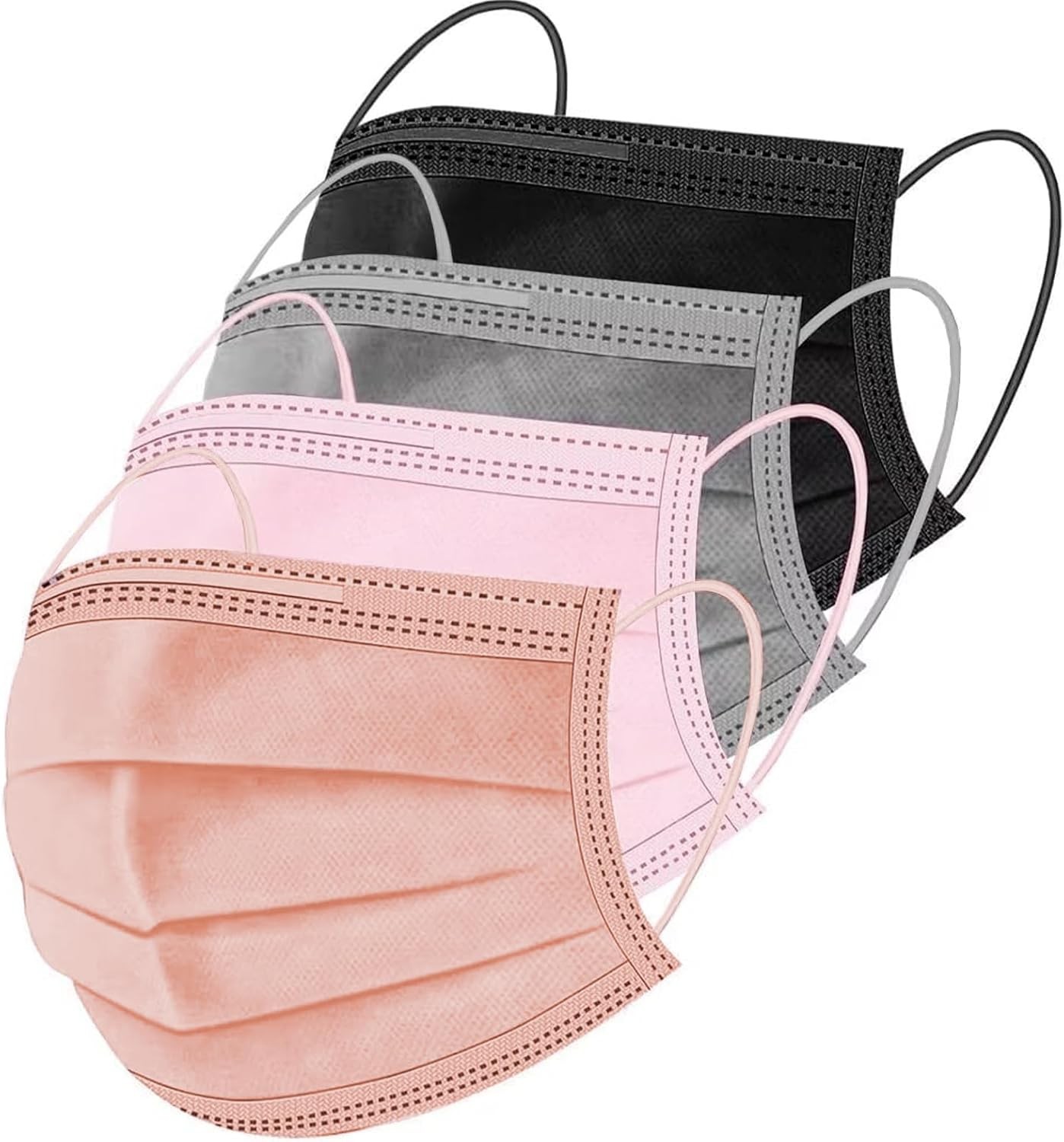 100/500 Pcs Disposable Face Masks, Breathable Mask 3 Layer with Nose Clip Ela…