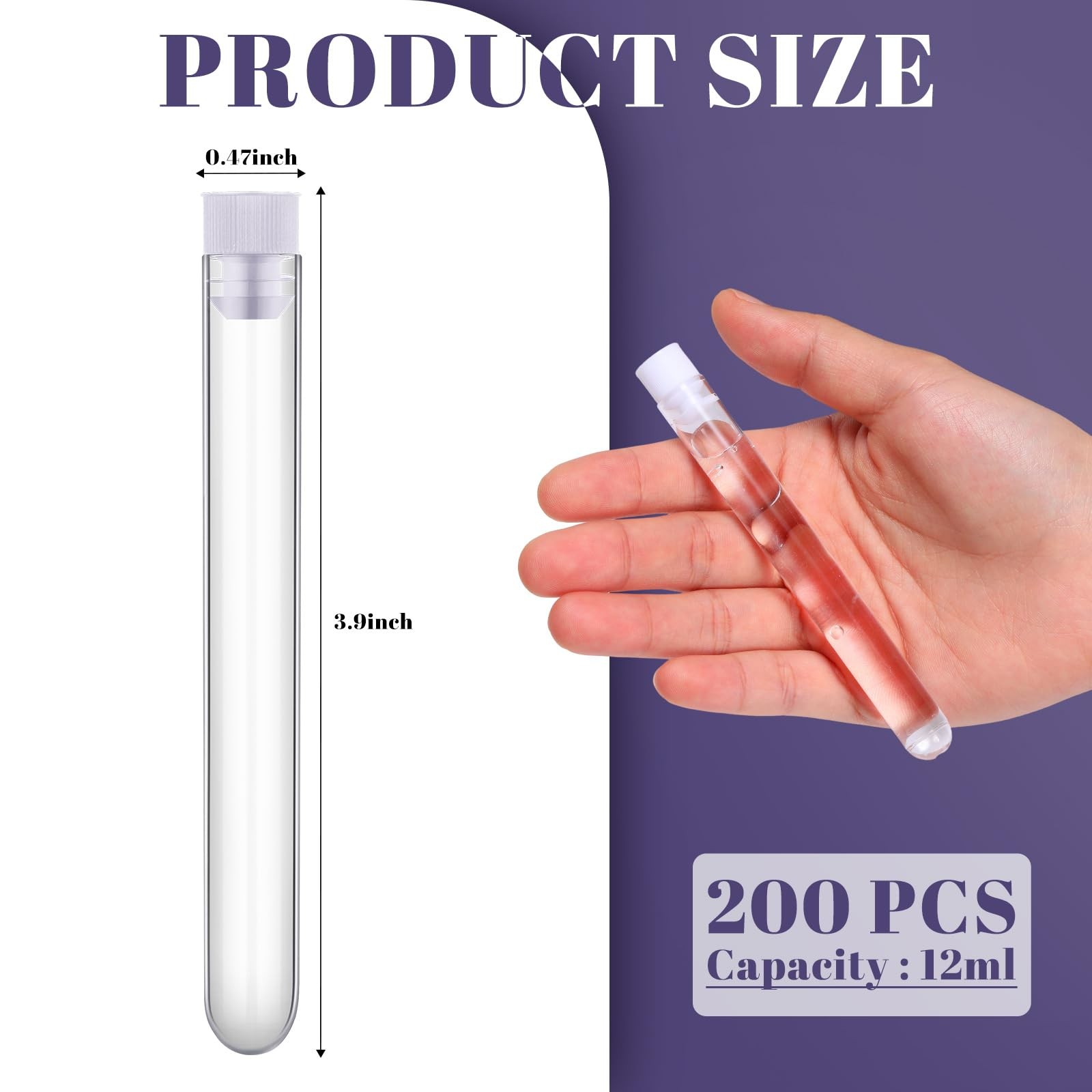 200 PCS Plastic Test Tubes 12 x 100mm 12 ml Lab Tubes Scientific White