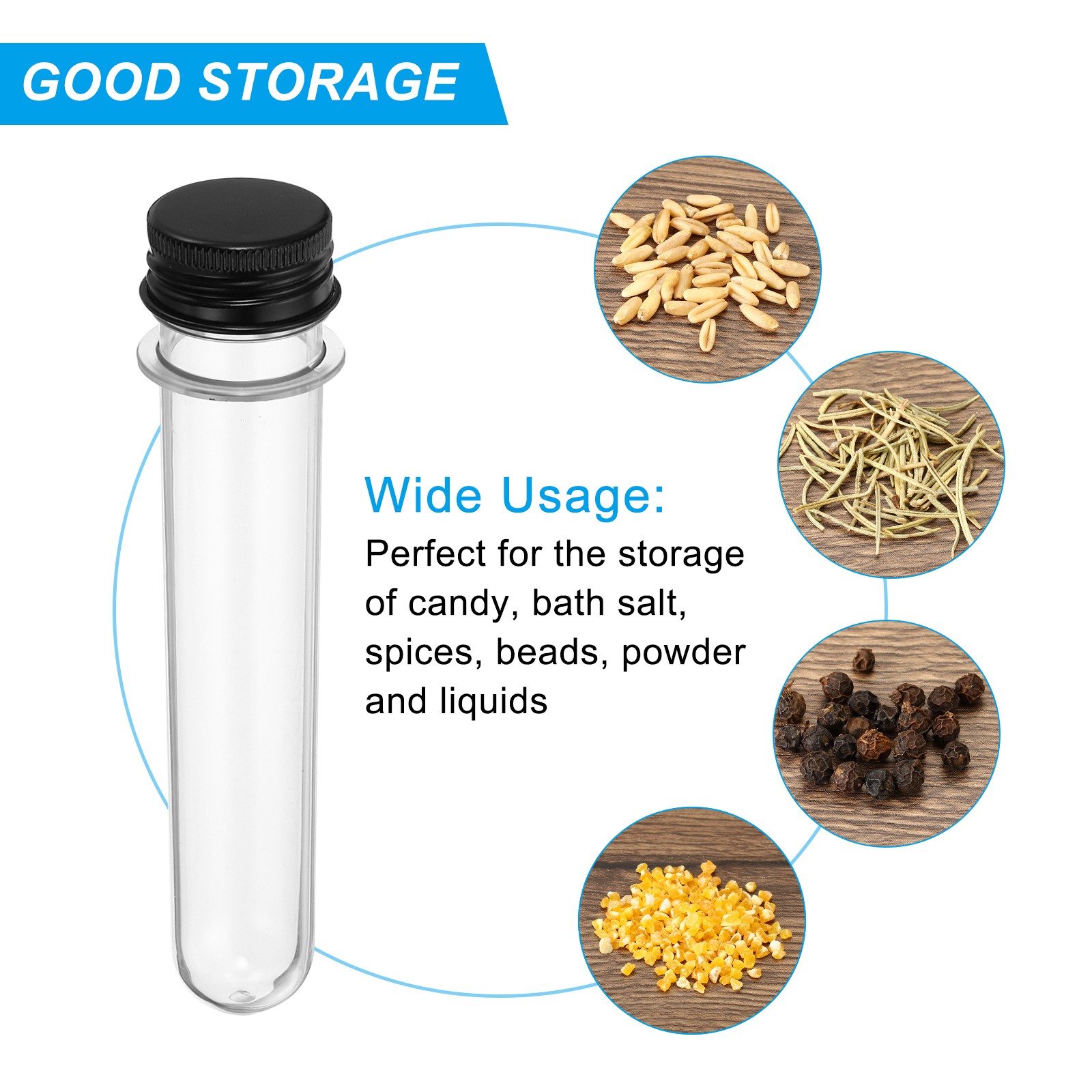 45ml Plastic Test Tubes with Screw Caps, 6Pcs 141x25mm Tubes, Black