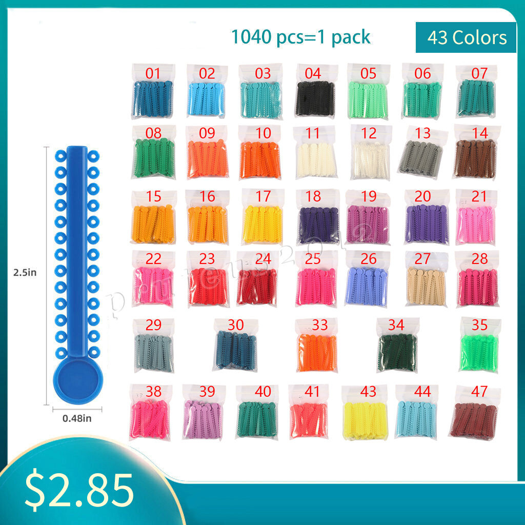 1040Pcs/Bag Dental Orthodontic Brace Elastic Rubber Bands Ligatures Tie 43Colors