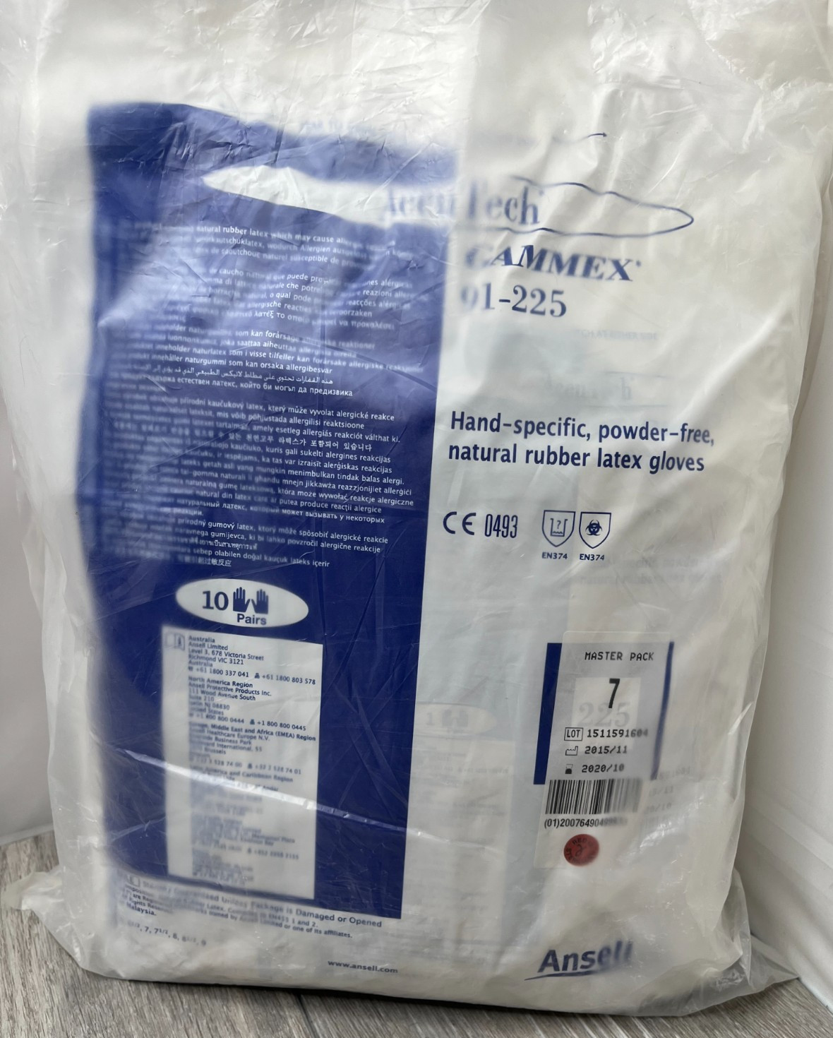 50-Pair Ansell AccuTech 91-225 Powder-Free Sterile Nat. Rubber Latex Gloves Sz 7
