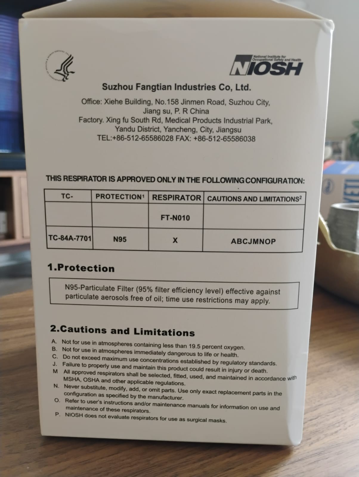 FLTR NIOSH N95 Particulate Respirator Masks (20 Count Box) TC-84A-7701