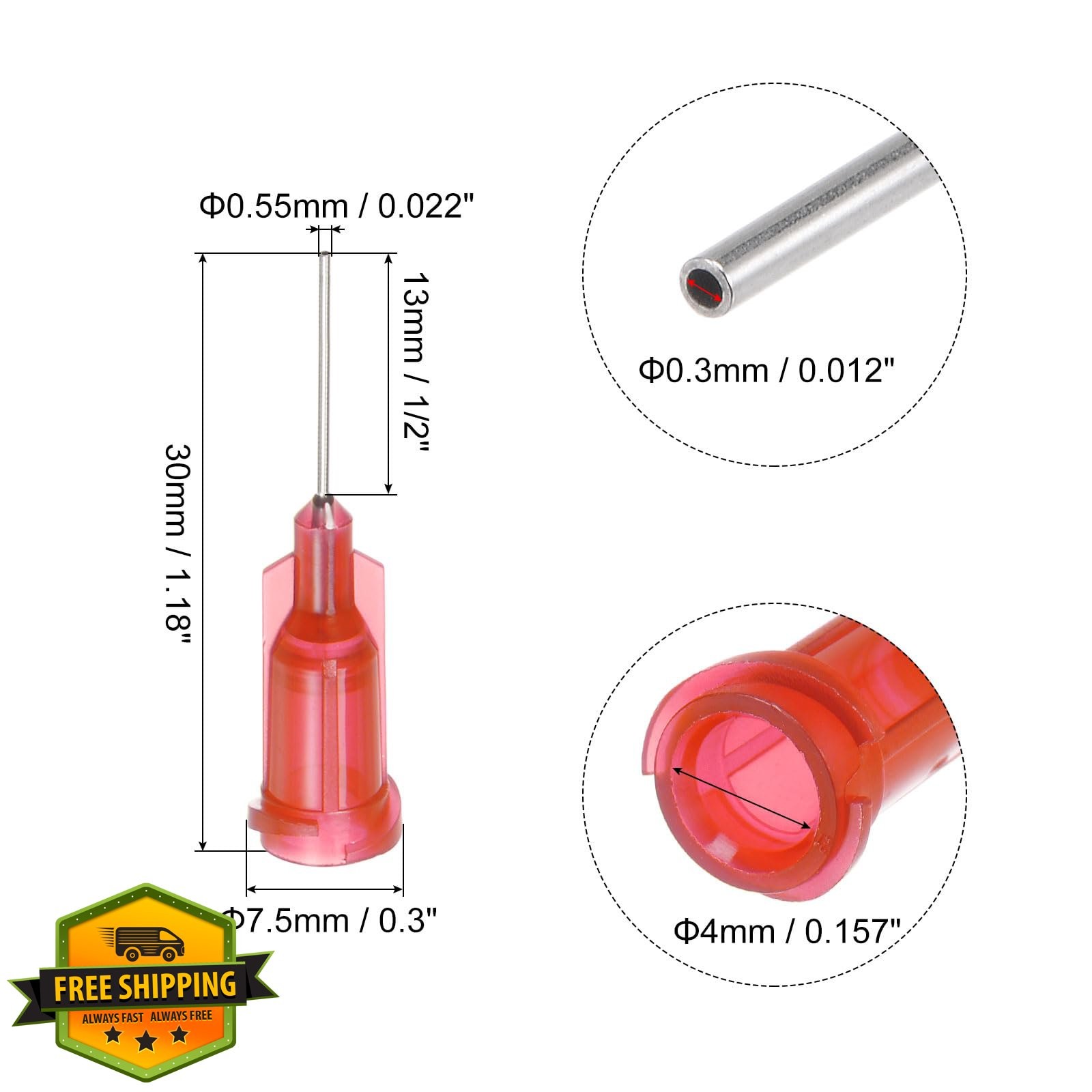 uxcell 24G 1/2″ Blunt Tip Dispensing Needles Luer Lock 100pc Red