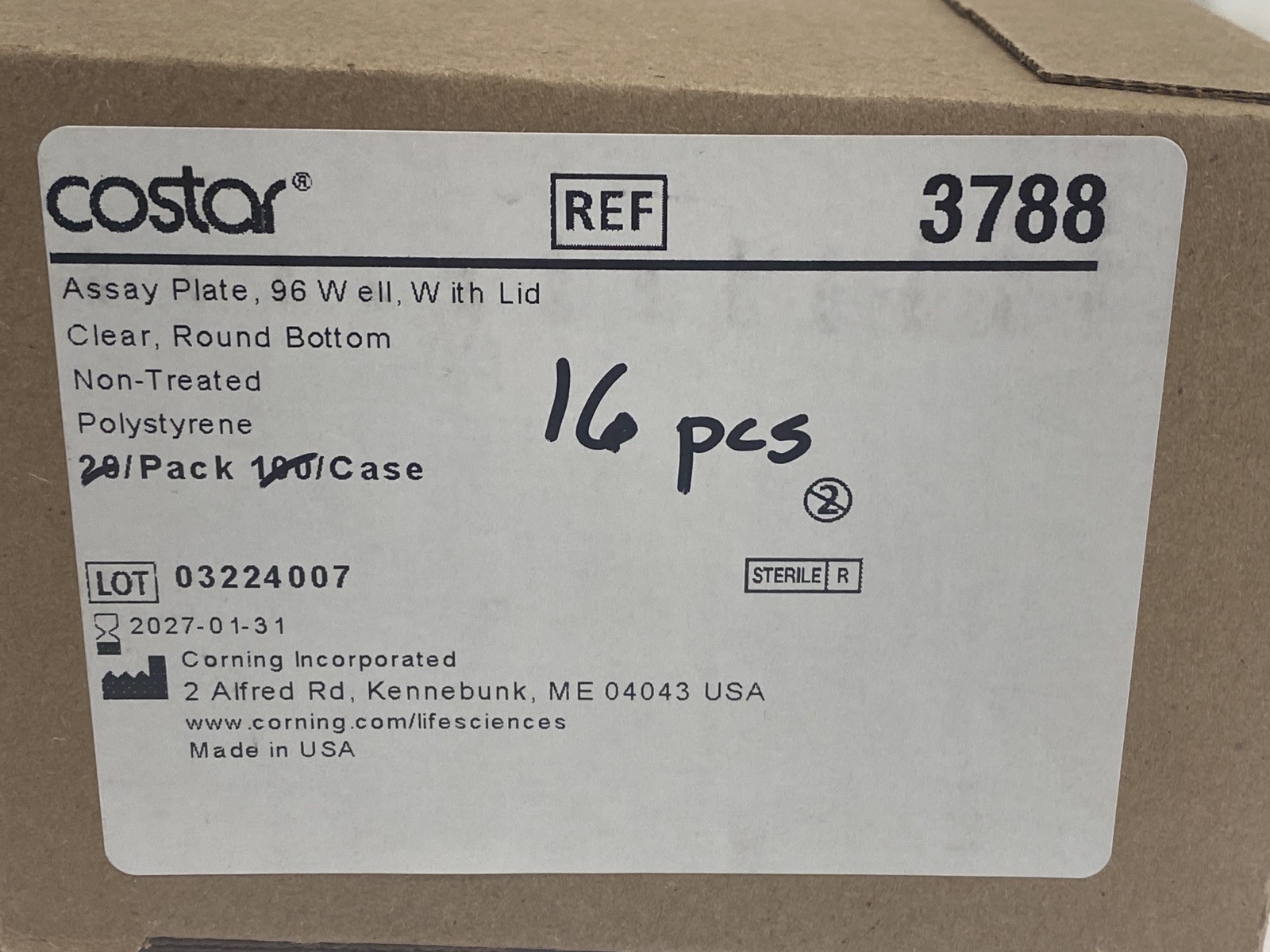 (16) CORNING Costar 96-Well PS Assay Microplates Clear Round Bttm Lid 3788