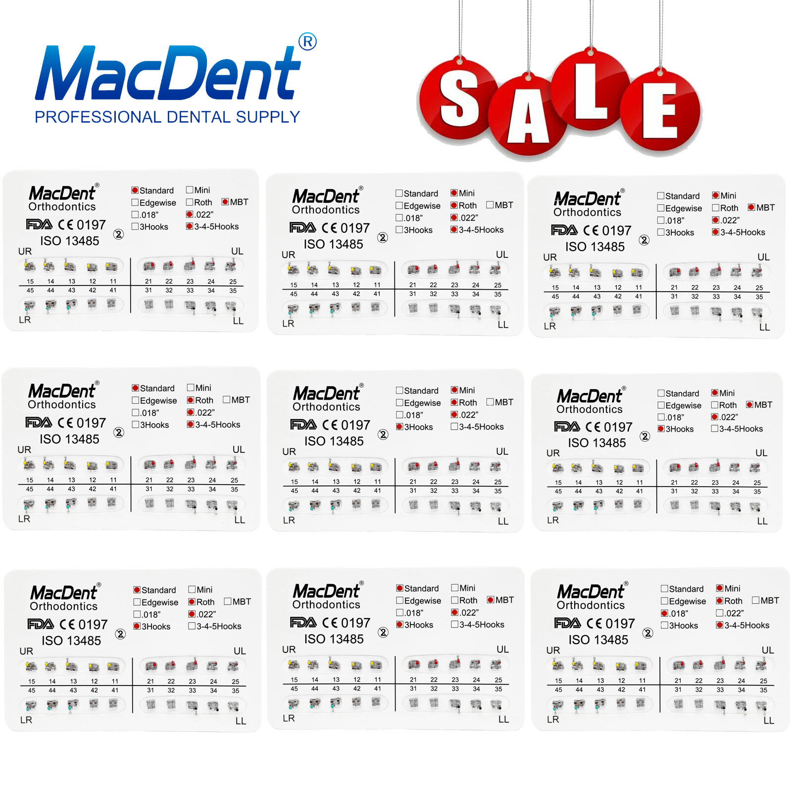 Dental Orthodontic Braces Roth Brackets /NiTi Arch Wire/ Ligature Ties MacDent