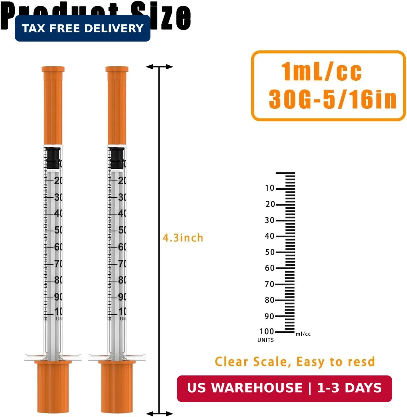 1ml/cc 30G 5/16″ (8mm), 100 Pack