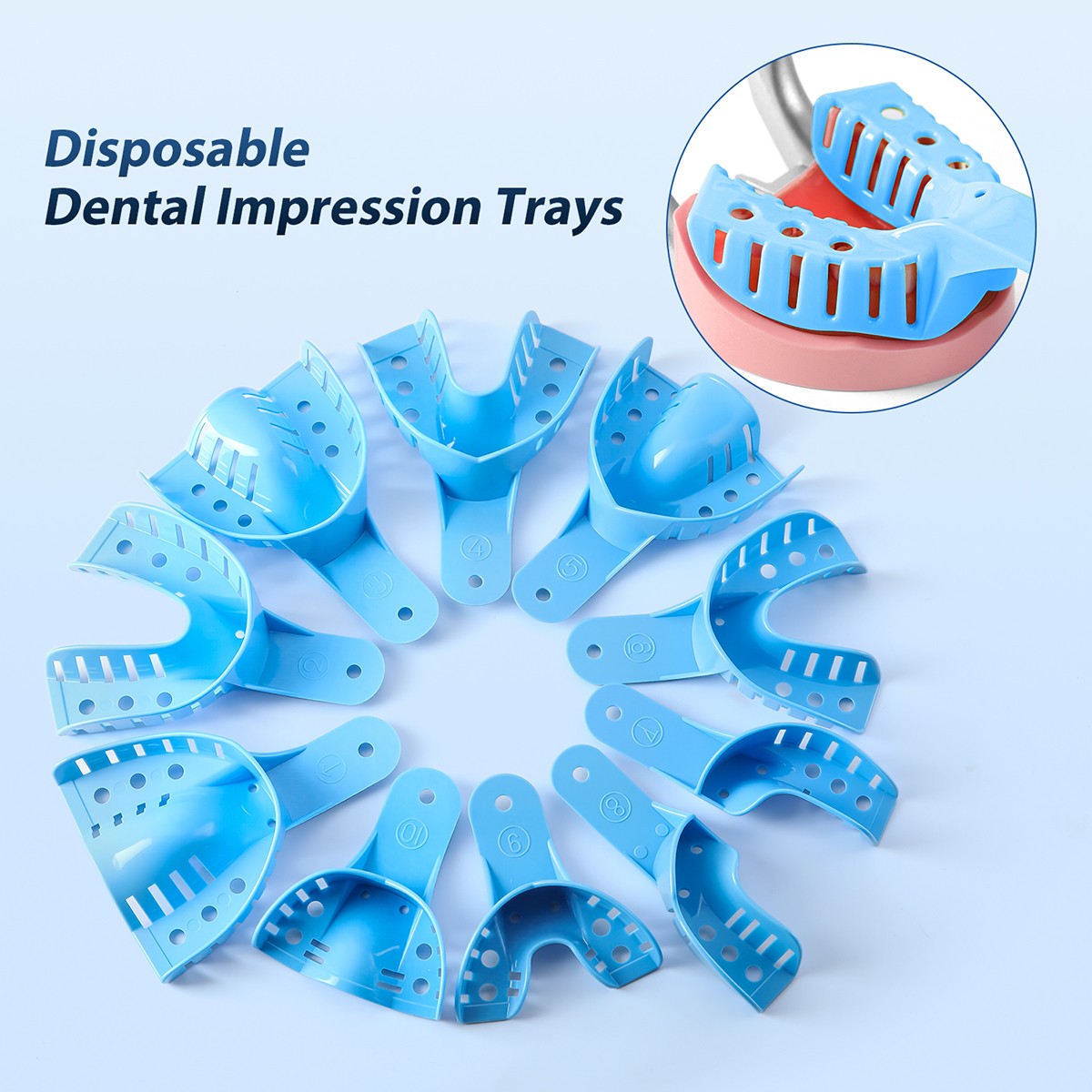 12Pcs Dental Impression Trays Perforated Plastic Denture trays Upper/Lower L/M/S