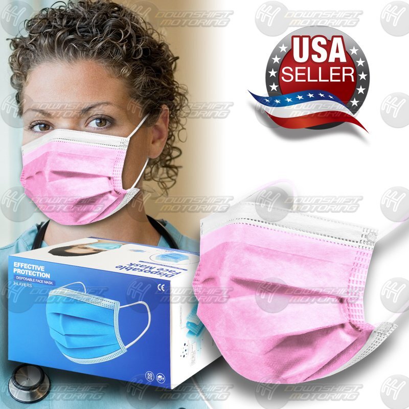 100PCS PINK Face Mask Non Medical Surgical Disposable 3Ply Mouth Cover IP New