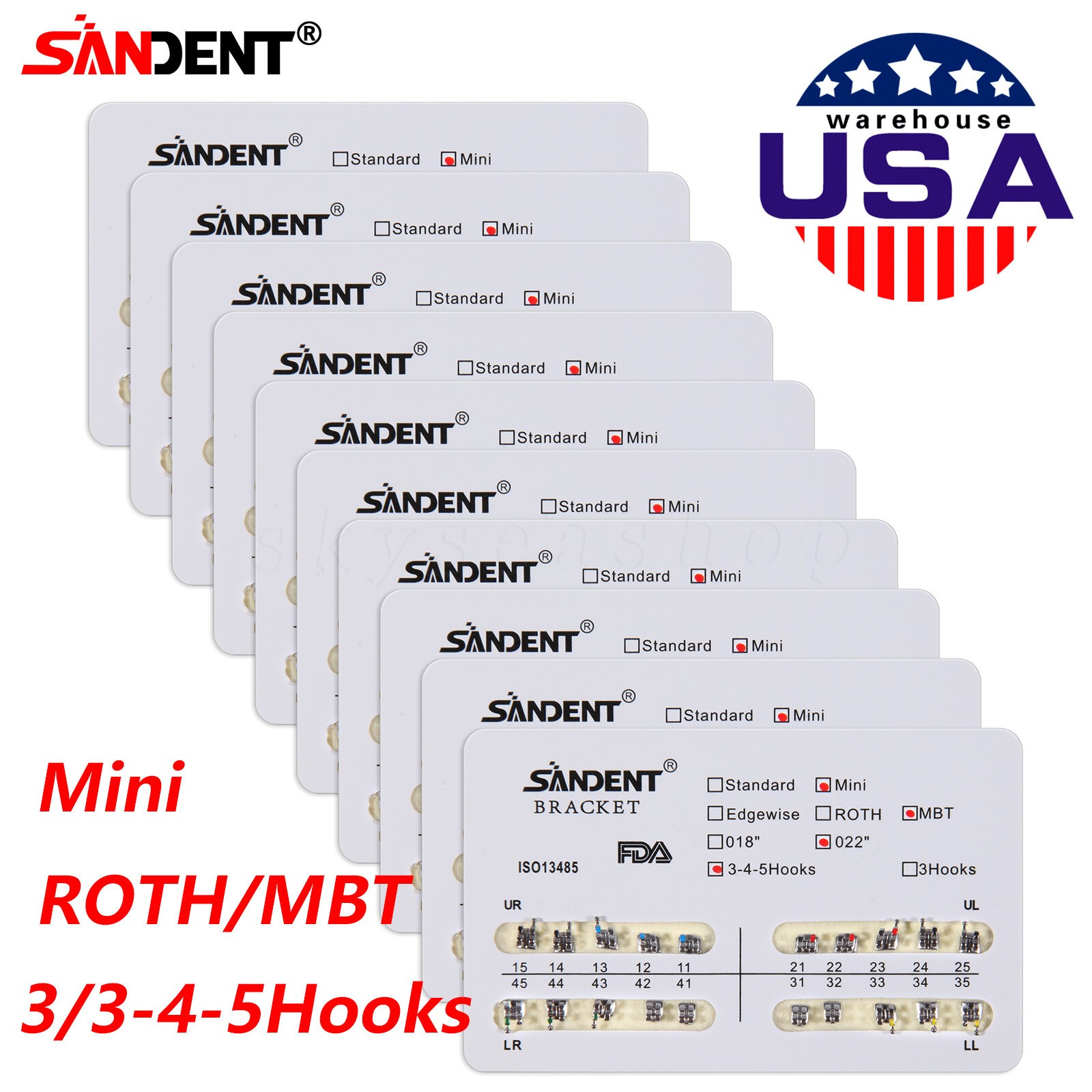 SANDENT Dental Orthodontic Metal Brackets Braces Mini/Standard Roth/MBT 022