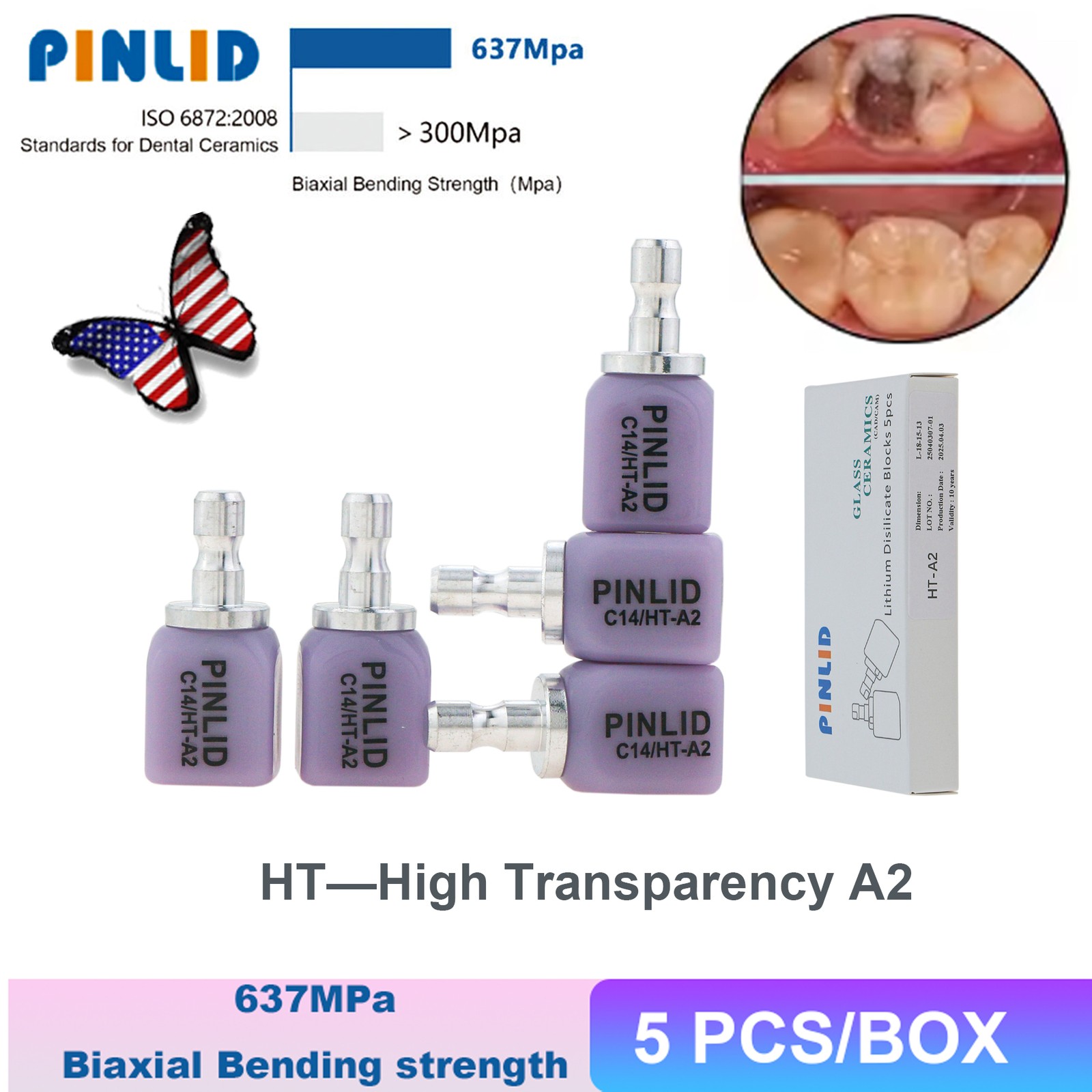 Lithium Disilicate Glass Ceramic IPS e.max CAD HT/LT Blocks For inLab C14/5pcs