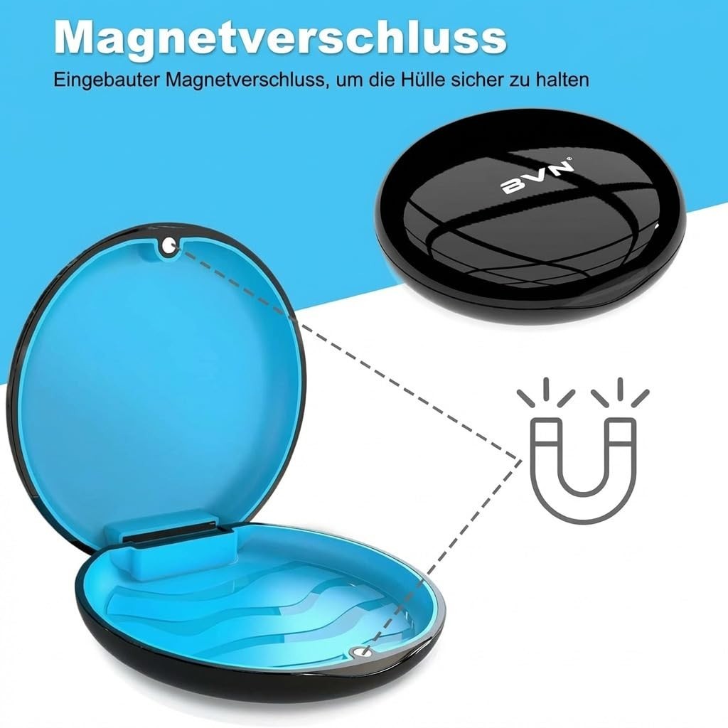 BVN Slim Retainer Case – Circular case, Black shell+blue silicone pad