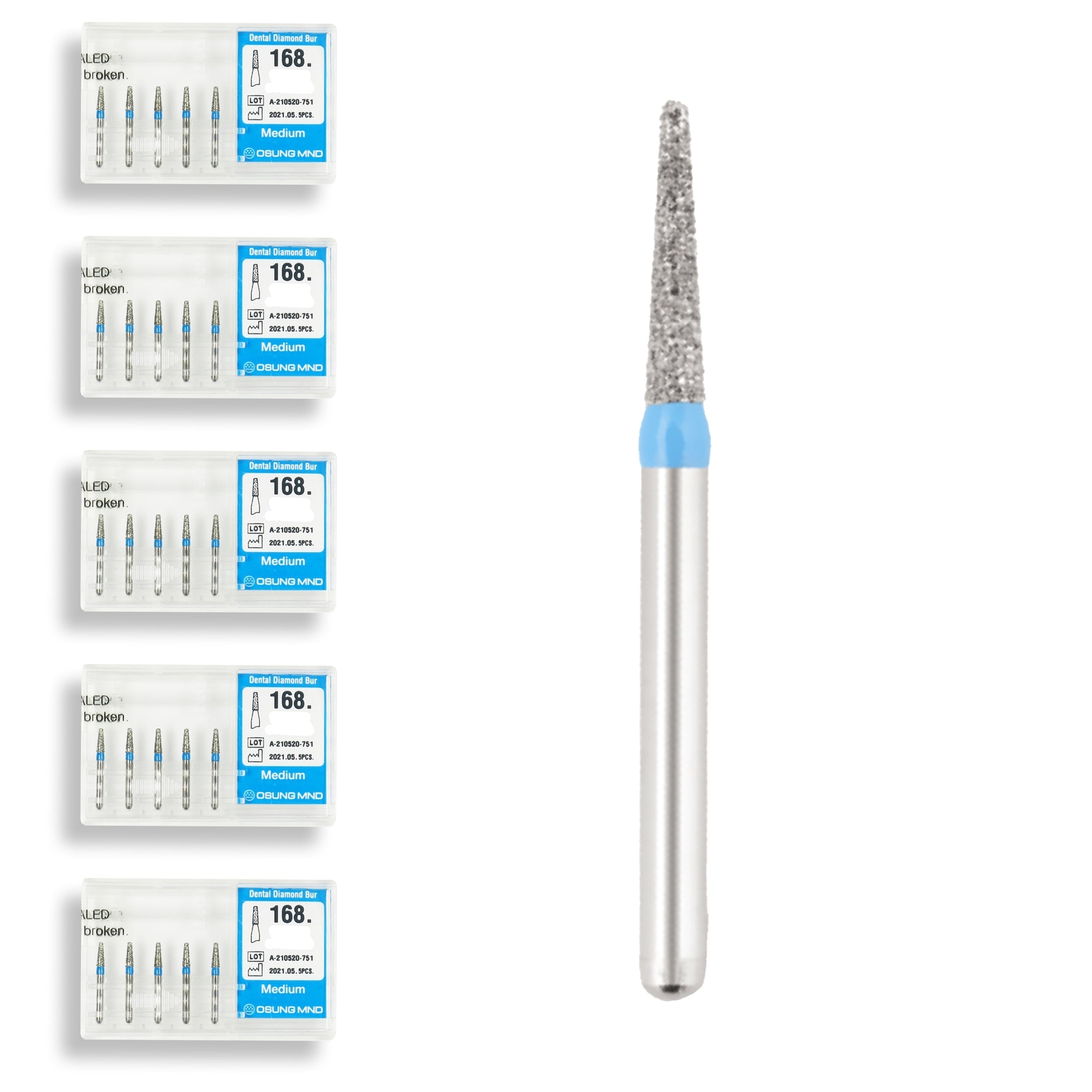 Conical, Truncated 1.2 mm Dia. Medium Grit Diamond Dental Bur 25 Pcs. 168.12M1