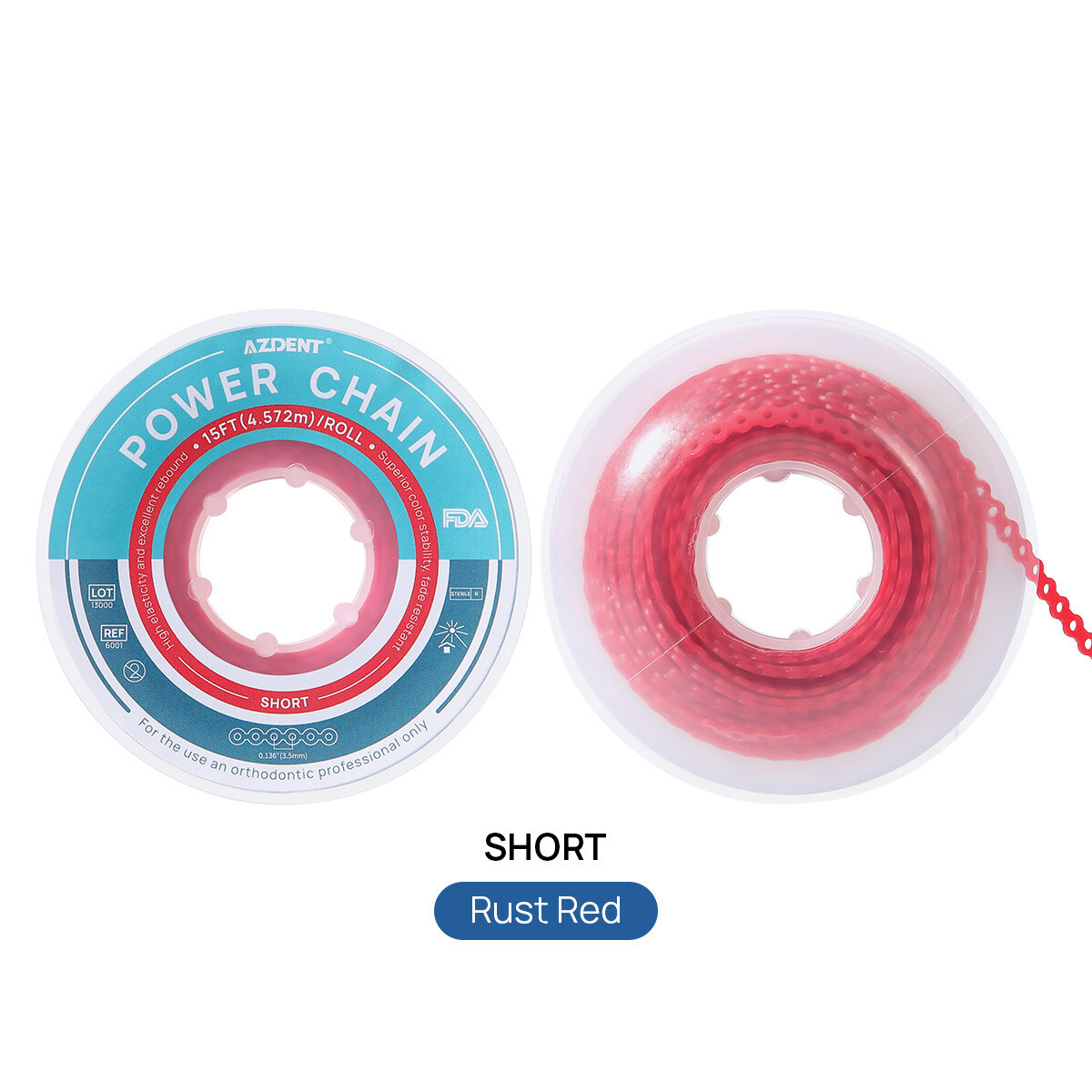 AZDENT Dental Orthodontic Colored Elastic Power Chain 15ft Long/Short/Continuous
