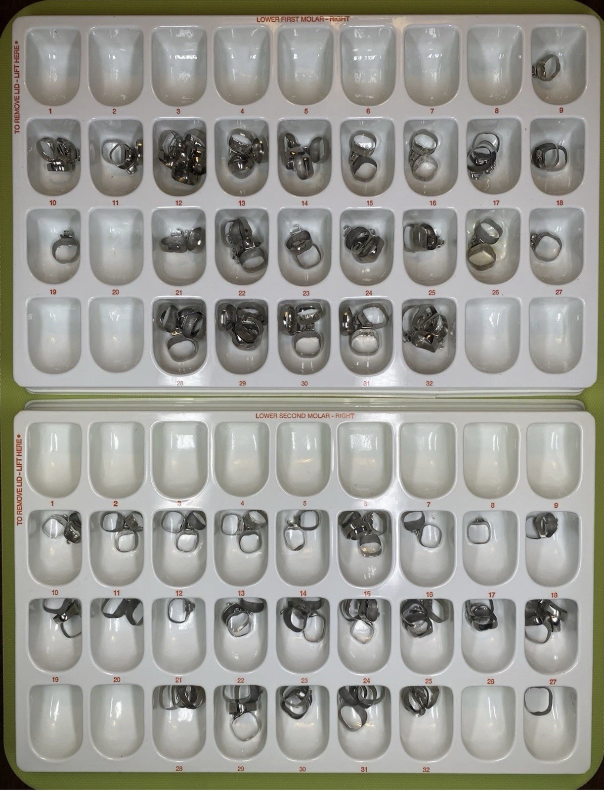“A”Company Lot of 141 Orthodontic Bands -LR6 Buccal Tube, LR7 Size 9-34 Roth 022