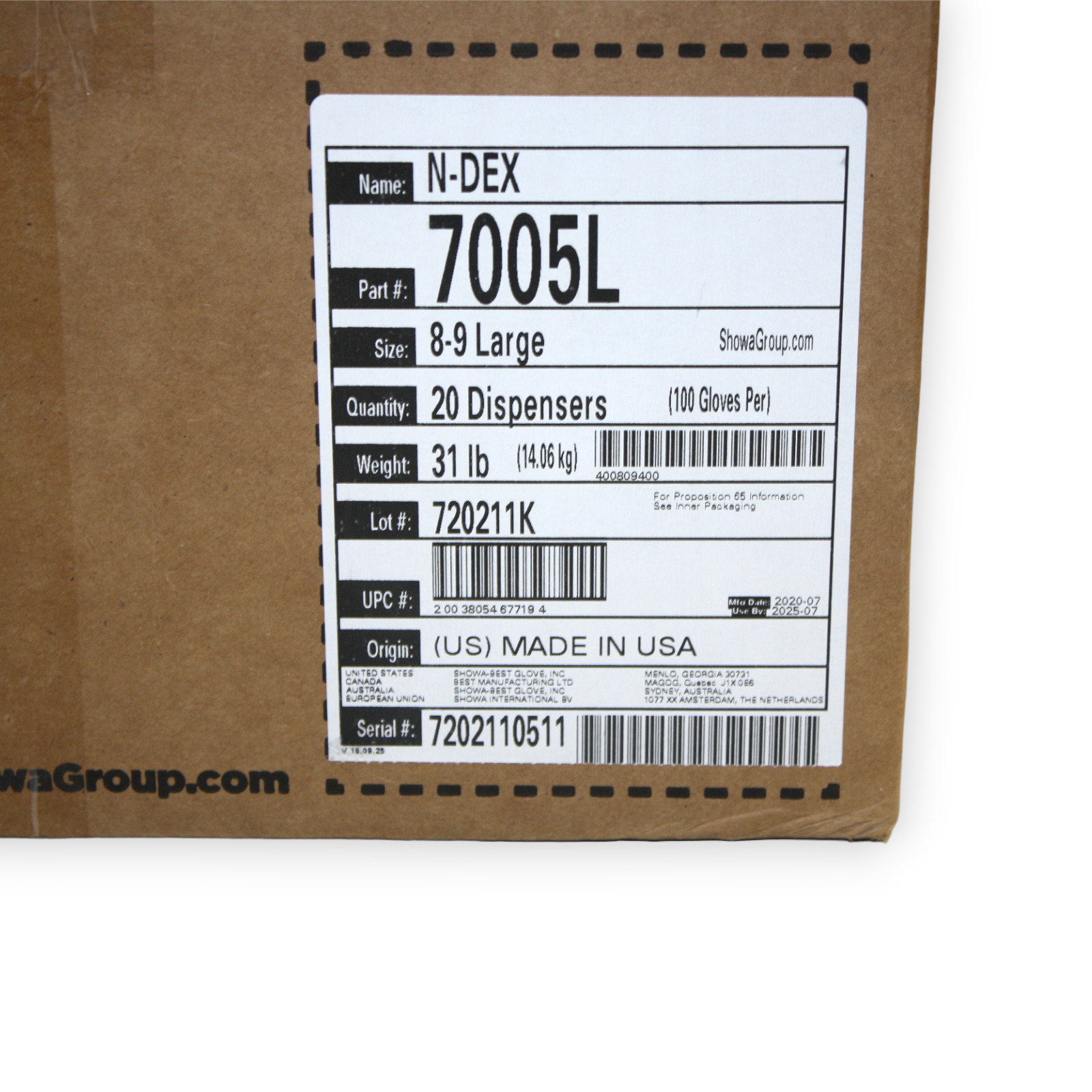 SHOWA N-Dex 7005 L Nitrile Gloves Large Made in USA 20 boxes (2000 Gloves Total)