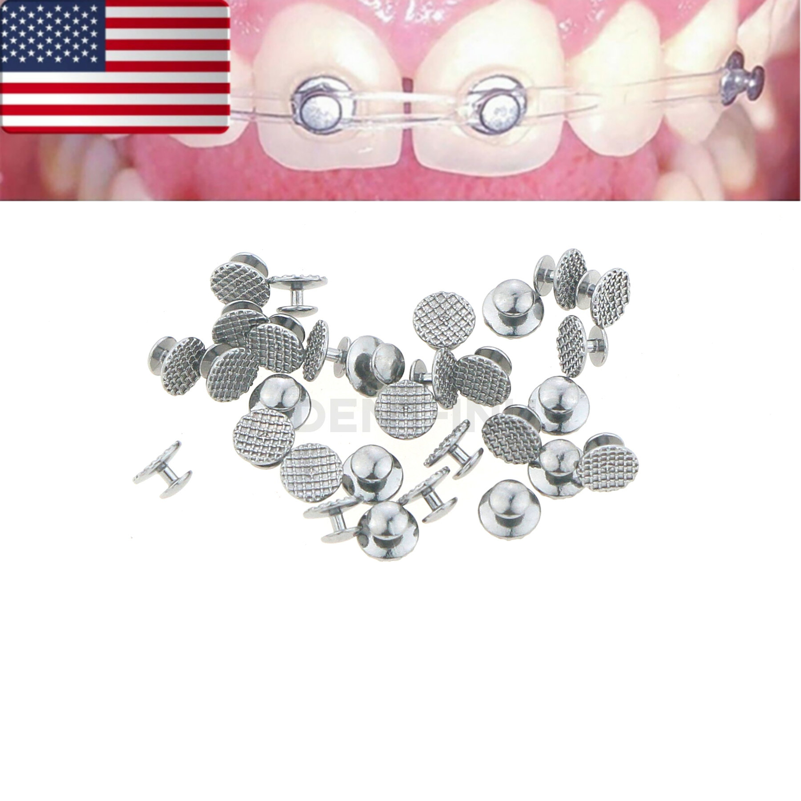 100Pcs Metal Lingual Buttons Bondable for Dental Orthodontic Round Mesh Base