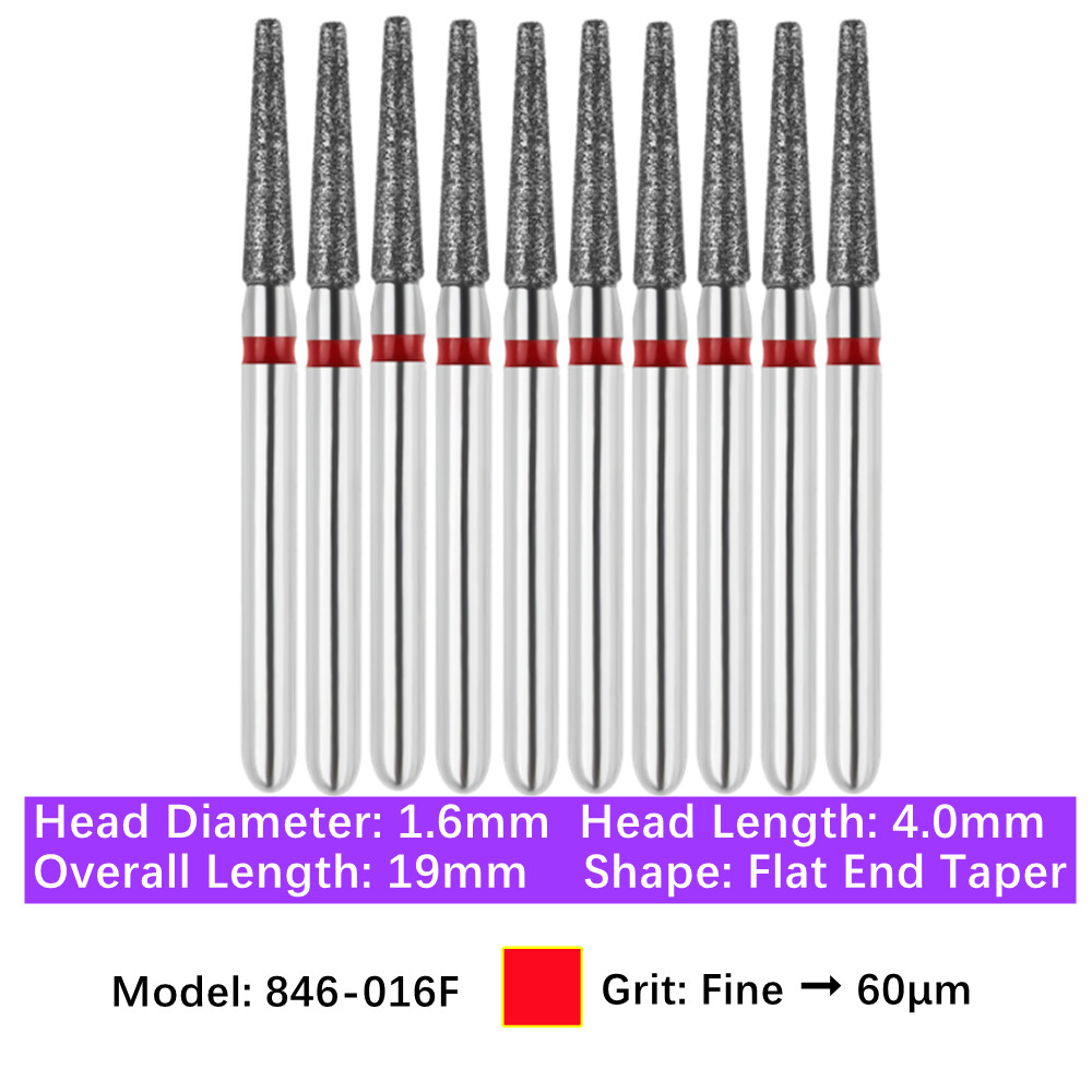 10pc Dental High Speed Diamond Burs Flat End Taper Friction Grip Polishing Burs