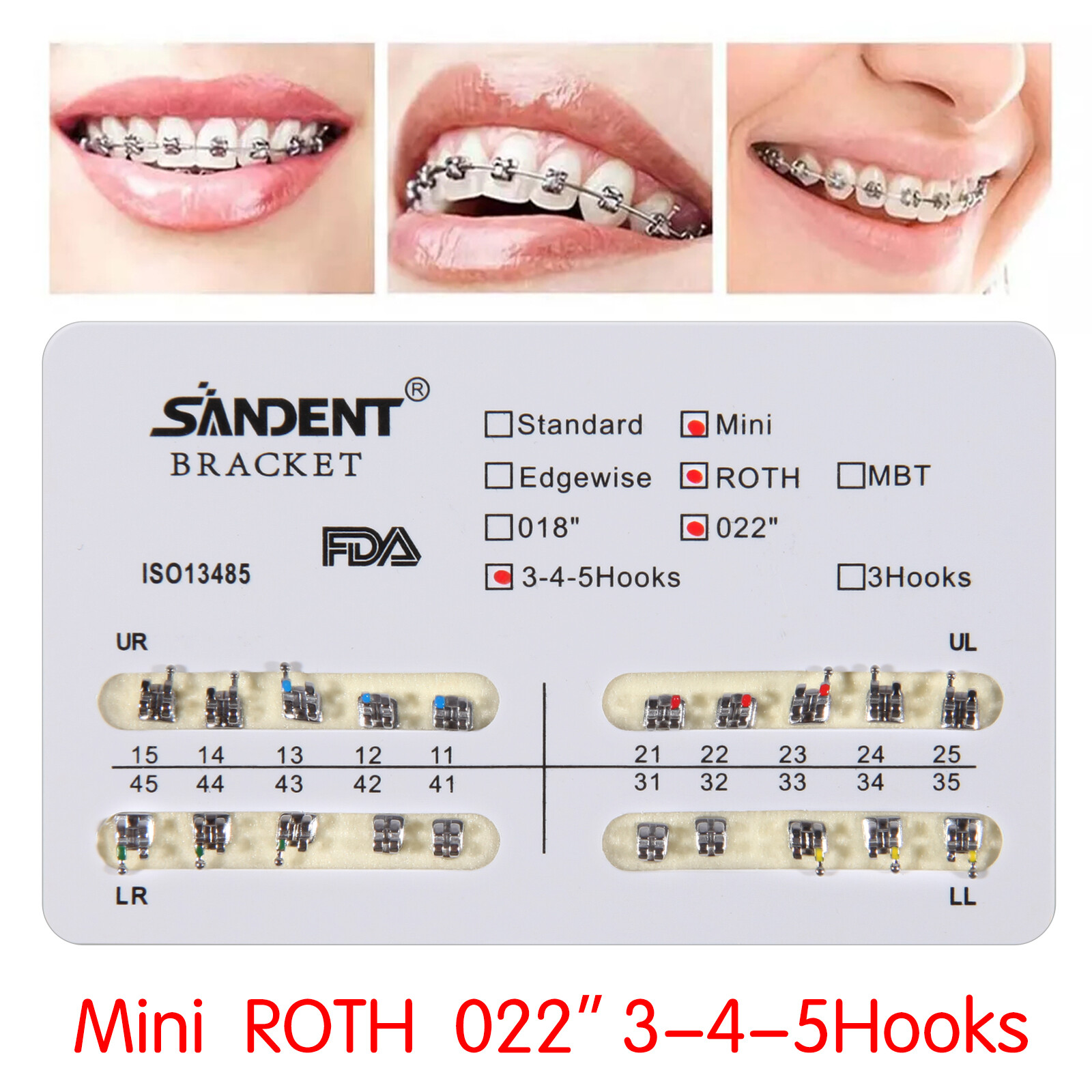 10 packs/200 pcs Dental Orthodontic Bracket Braces Mini Roth 022 Slot 3/345Hooks