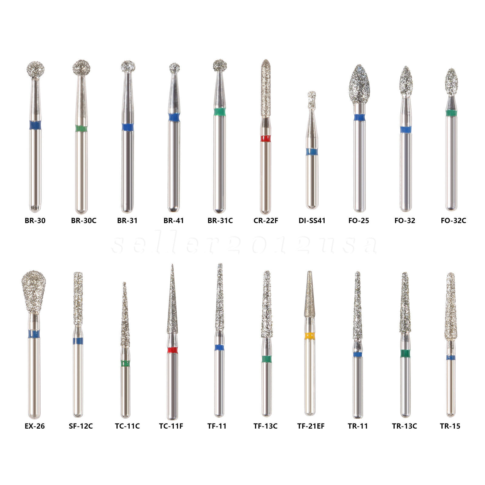 20 Types Dental Diamond Burs for High Speed Handpiece Medium FG 1.6MM 100pcs SA