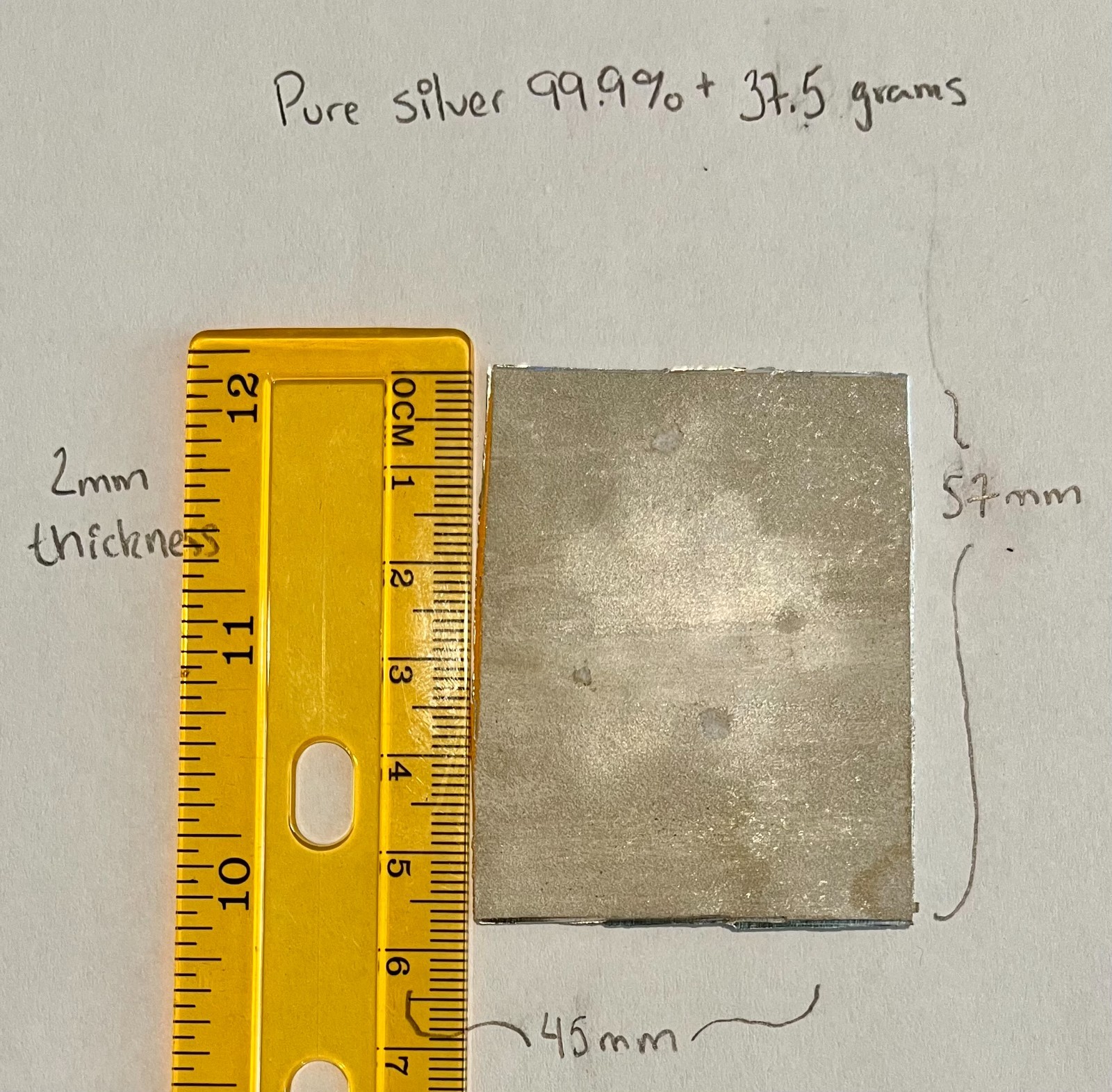 99.9%+ pure SILVER 37.5g Anode / Cathode rough cut plate.