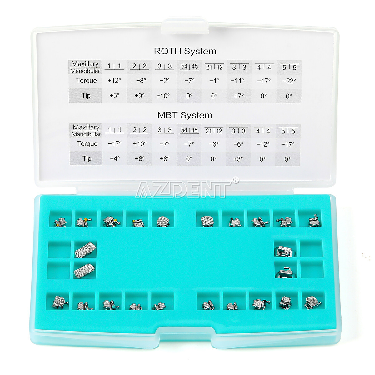 AZDENT Dental Self-Ligating Bracket Buccal Tube MBT Roth 0.022 Hooks 345/Tool