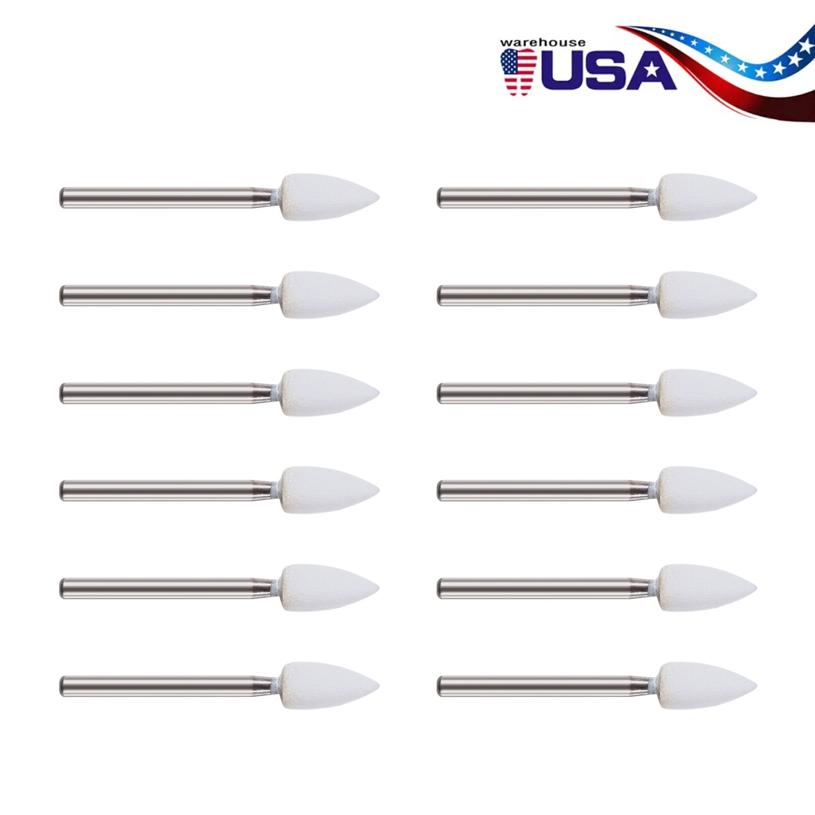 12pcs Dental Flame White Stone Polishing FG Burs Fl2 Abrasion Point Bur SANDENT