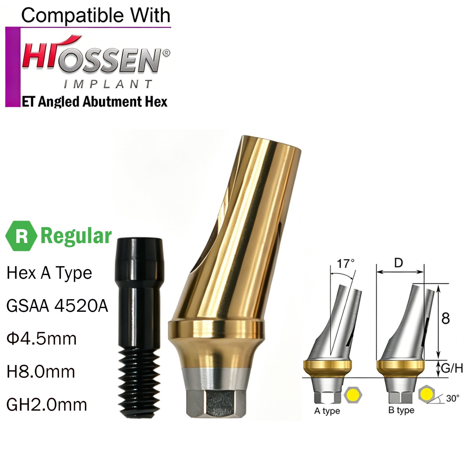 US Dental Angled Abutment 17° Titanium fit Osstem TS/Hiossen ET