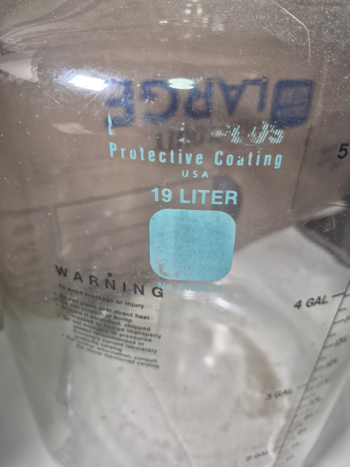 Corning Solution Bottle Pyrex Plus Coated 19 Liter With Tooled Neck No 61596-19