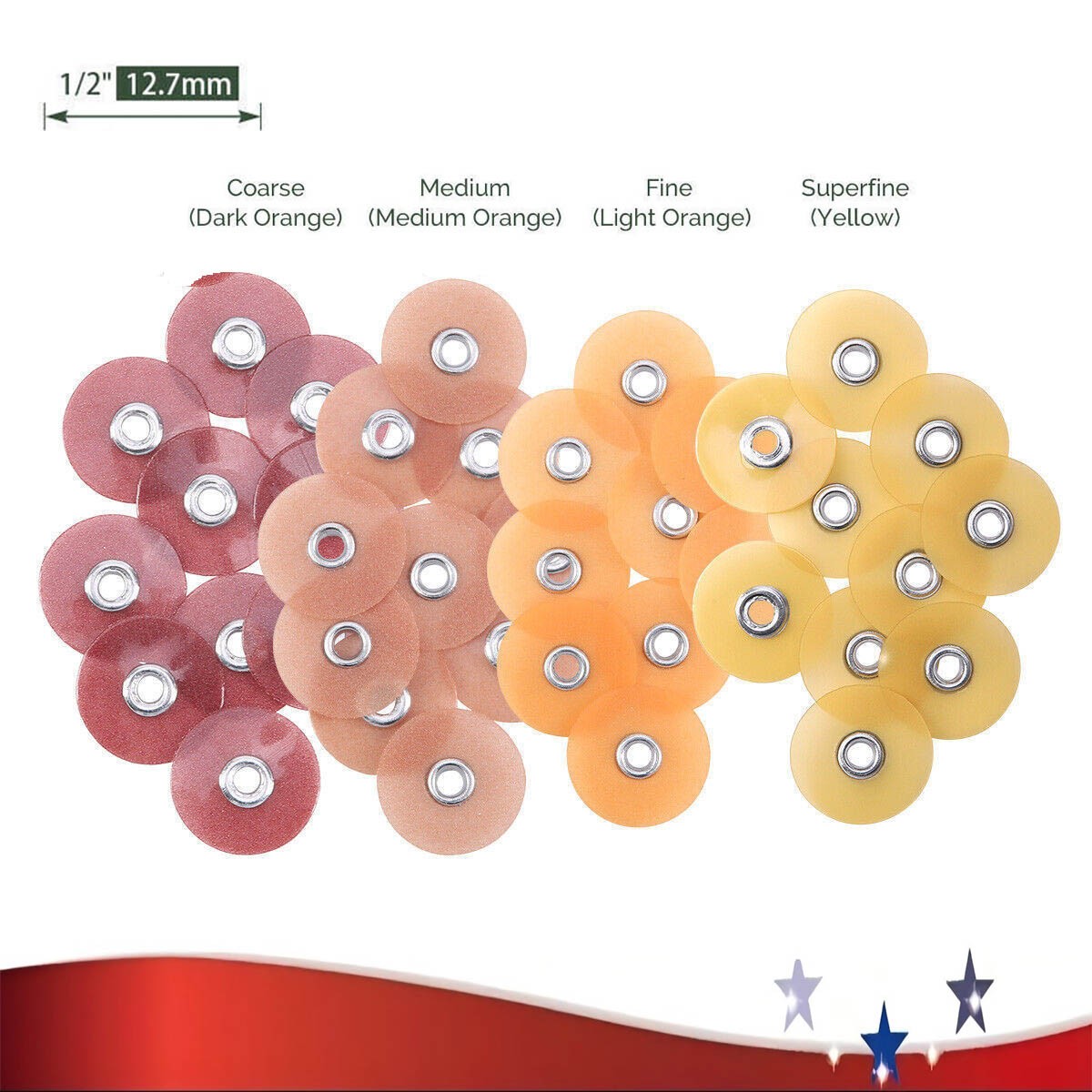 200PCS Dental finishing polishing discs 12.7mm coarse/medium/fine/superfine