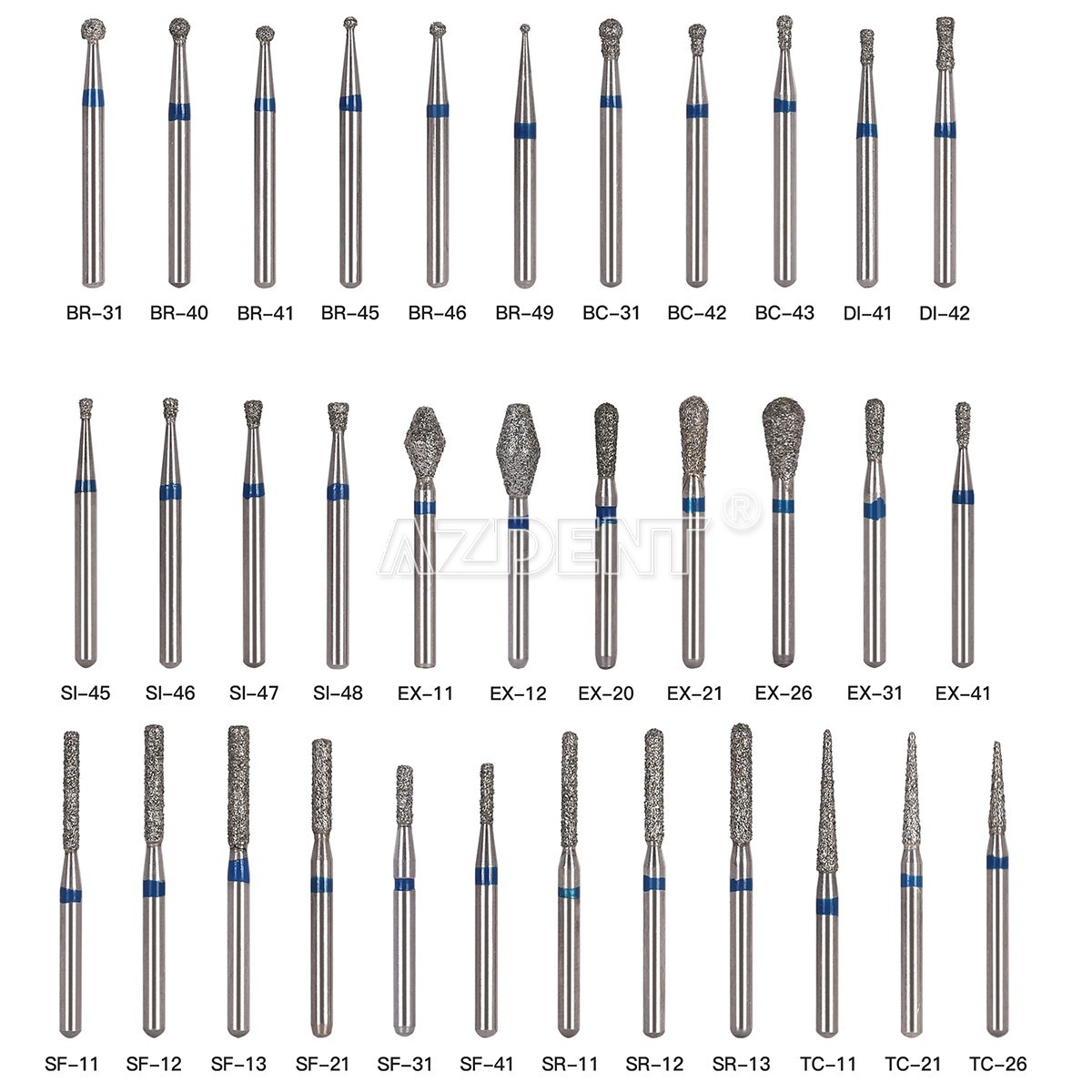 5pcs/pack AZDENT Dental FG Diamond Burs for High Speed Handpiece Friction Grip