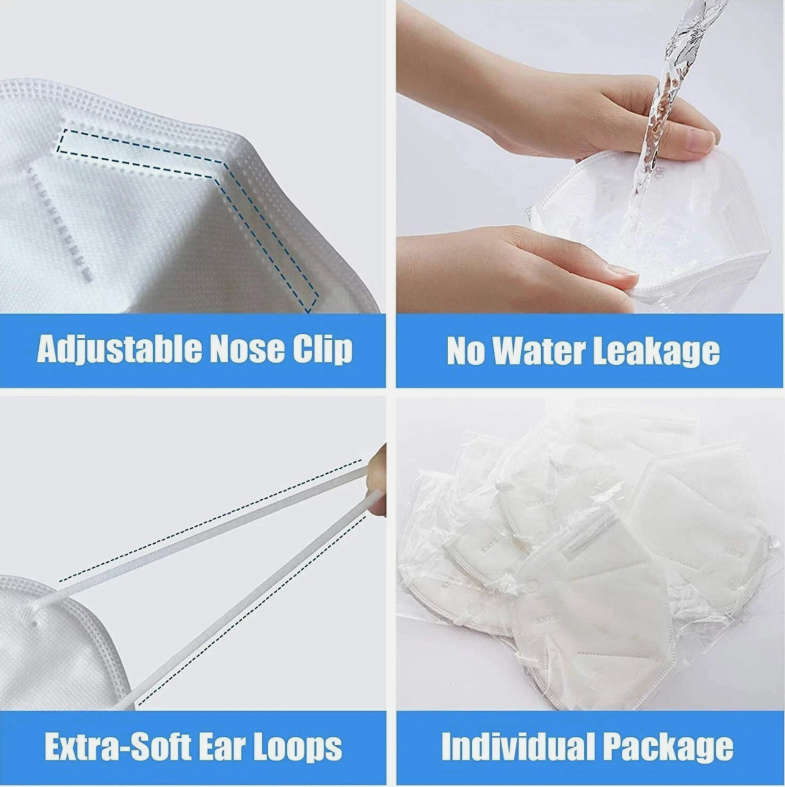 KN95 5-Layer White Protective Face Masks–Disposable Respirators(10/50/100 Packs)