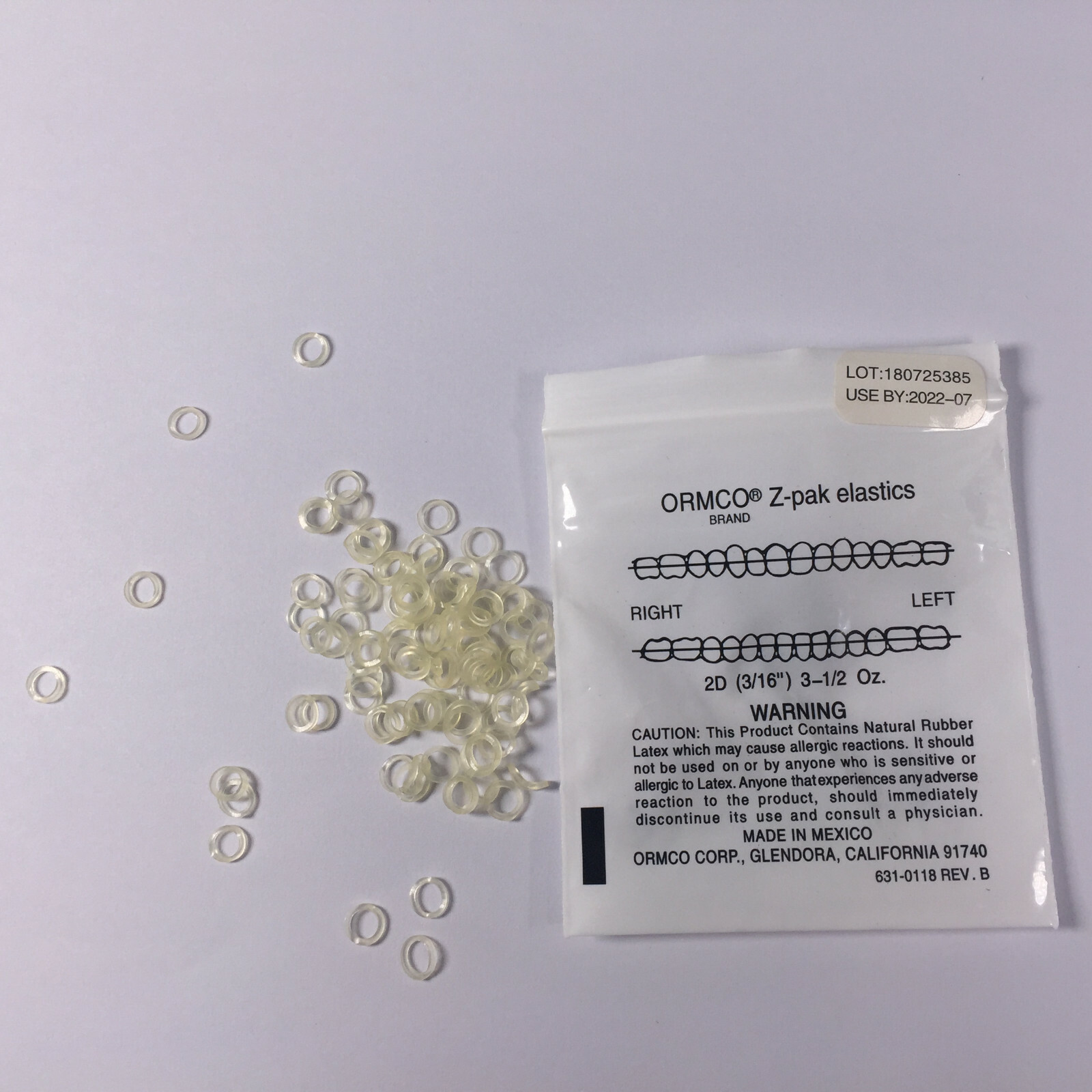 ORMCO Zoo Pack Elastics Dental Clear Yellow 5000/Box 3.5OZ 1/8 3/16 1/4 5/16 3/8