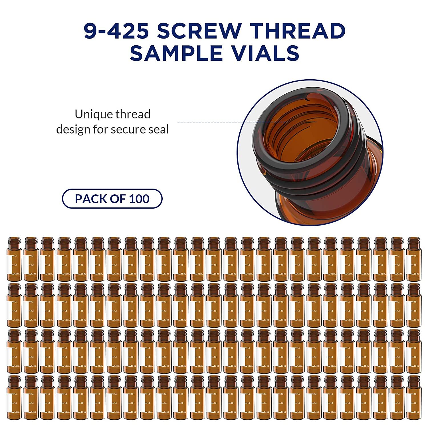 1000x Lab 2ml 9-425 Autosampler Glass Amber/Clear Vials Screw Cap PTFE Silicone