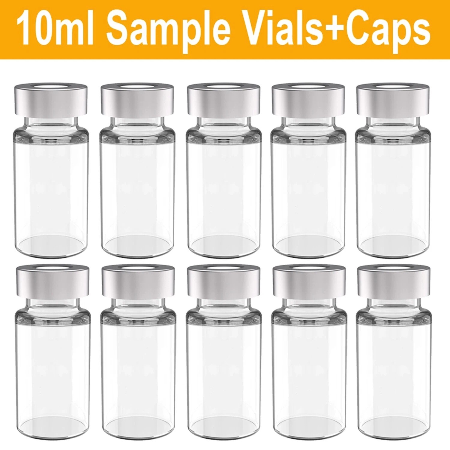 1000PCS 10ml Sample Vials Aluminum Caps 20mm Crimp Top Clear Glass Bottle HPLC
