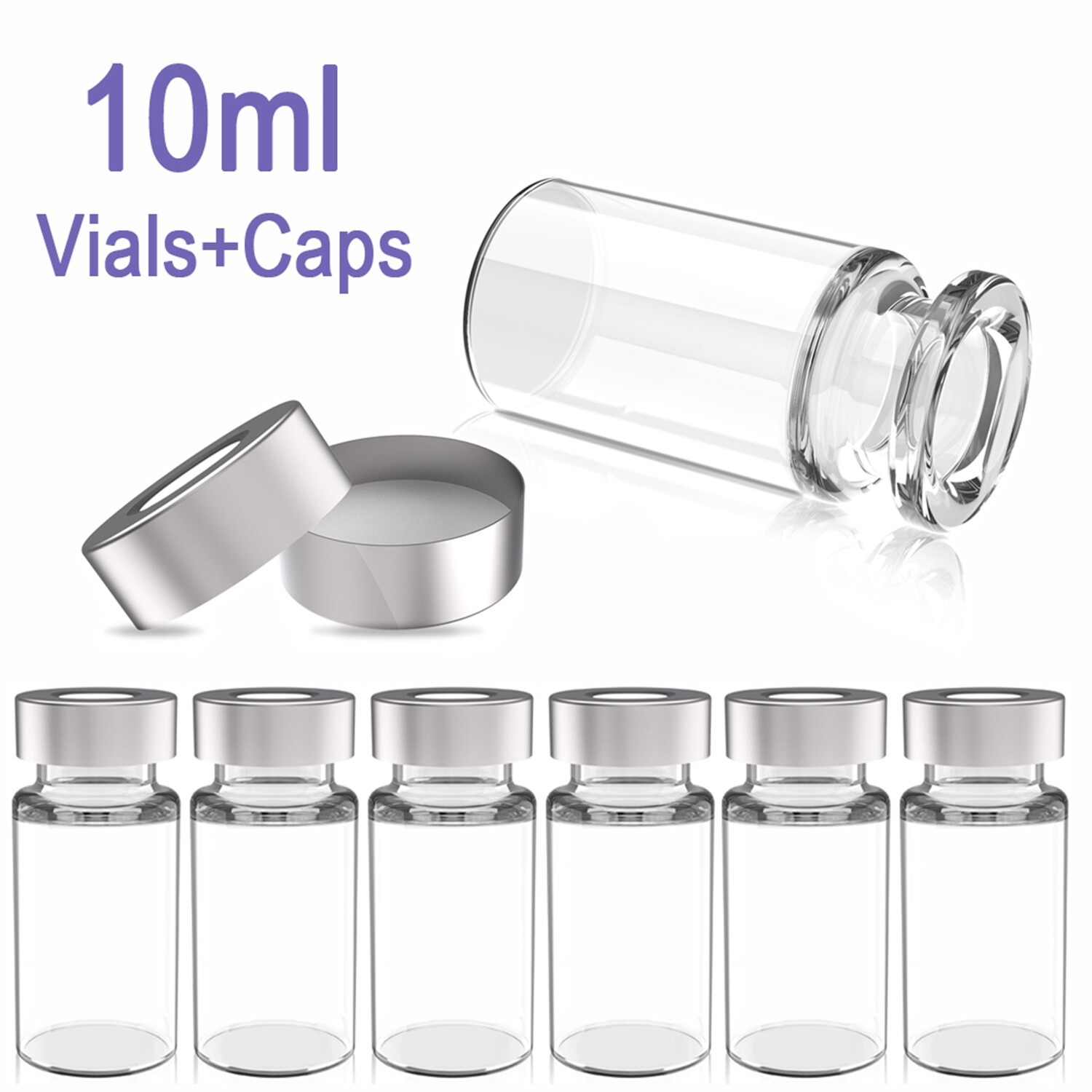 1000PCS 10ml Sample Vials+Aluminum Caps 20mm Crimp Top Clear Glass Bottle HPLC
