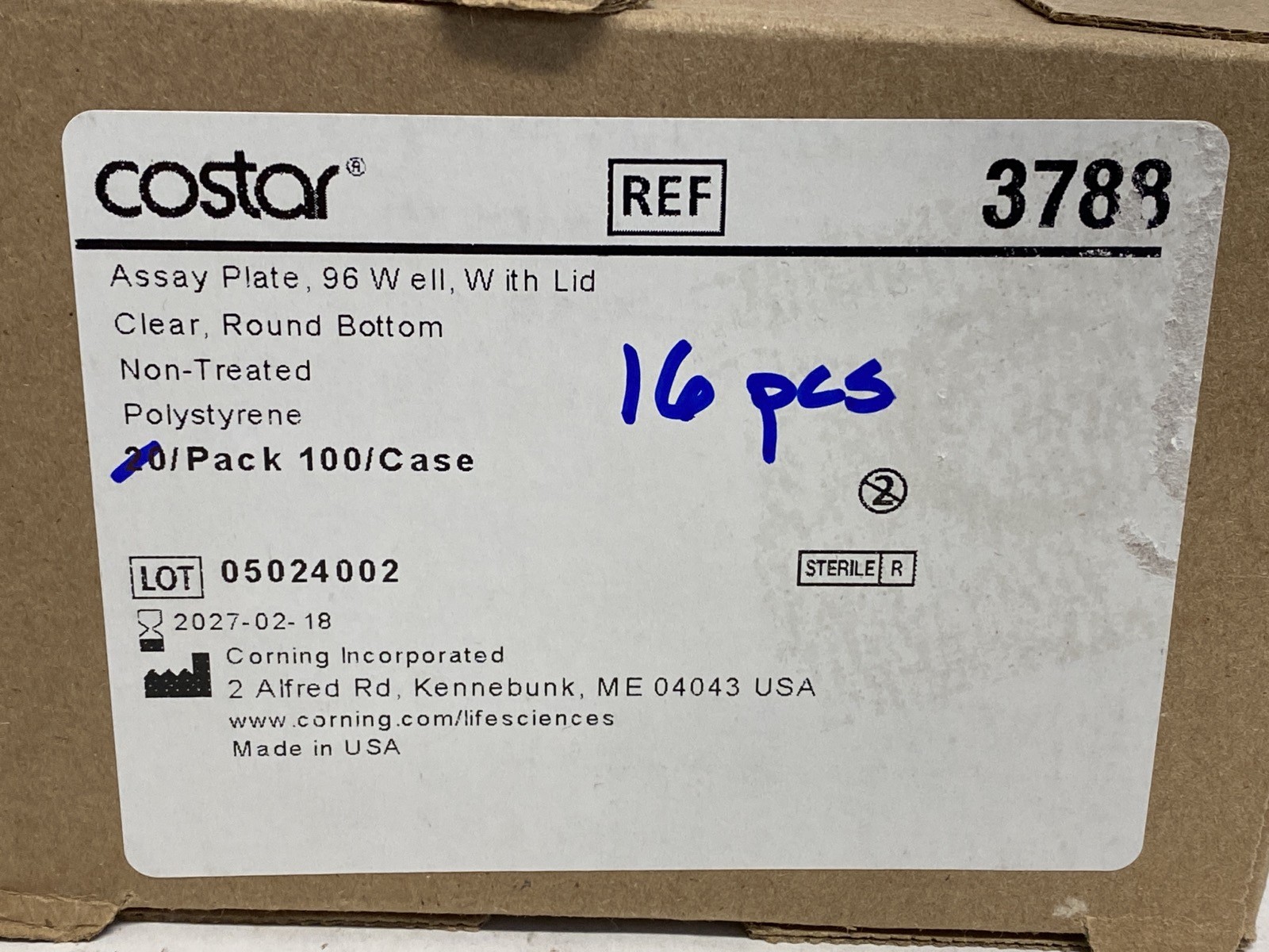 (16) CORNING Costar 96-Well PS Assay Microplates Clear Round Bttm Lid 3788