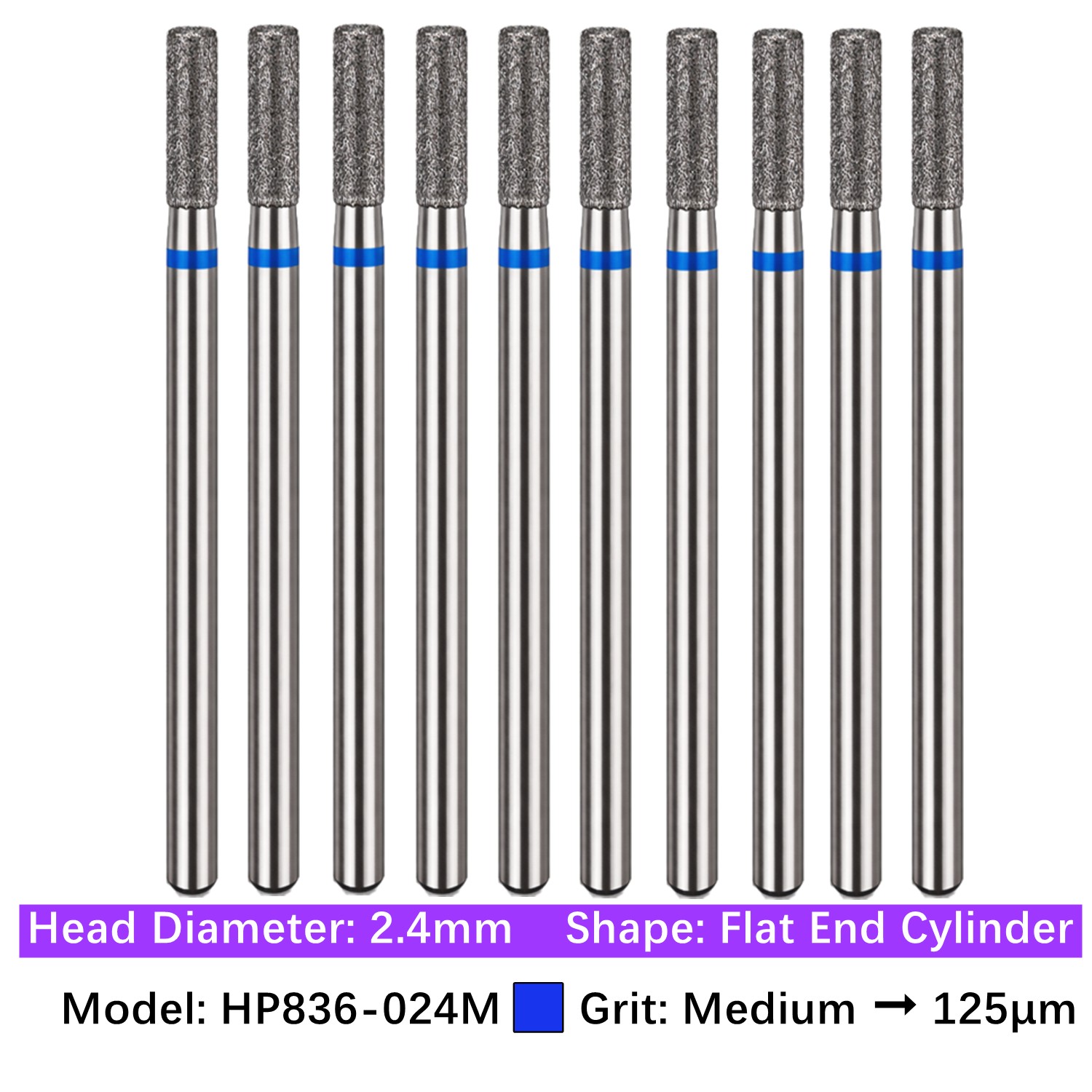 Vakker 10pc Dental HP Diamond Burs Long Straight Grinding Drill Bits 2.35mm