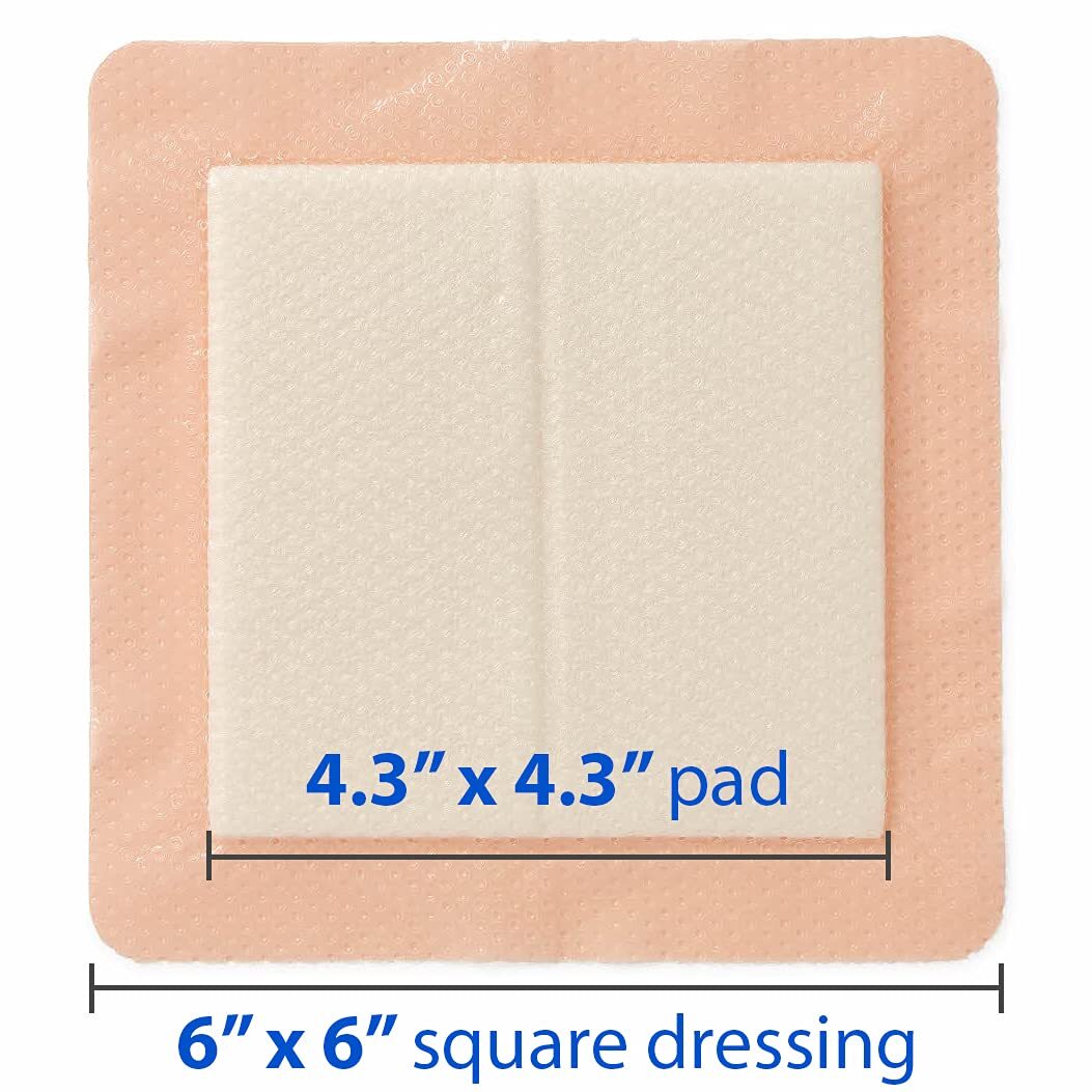 Medline Optifoam Gentle EX Bordered Foam Adhesive Dressing, 6″ x 6″ Square 10/BX