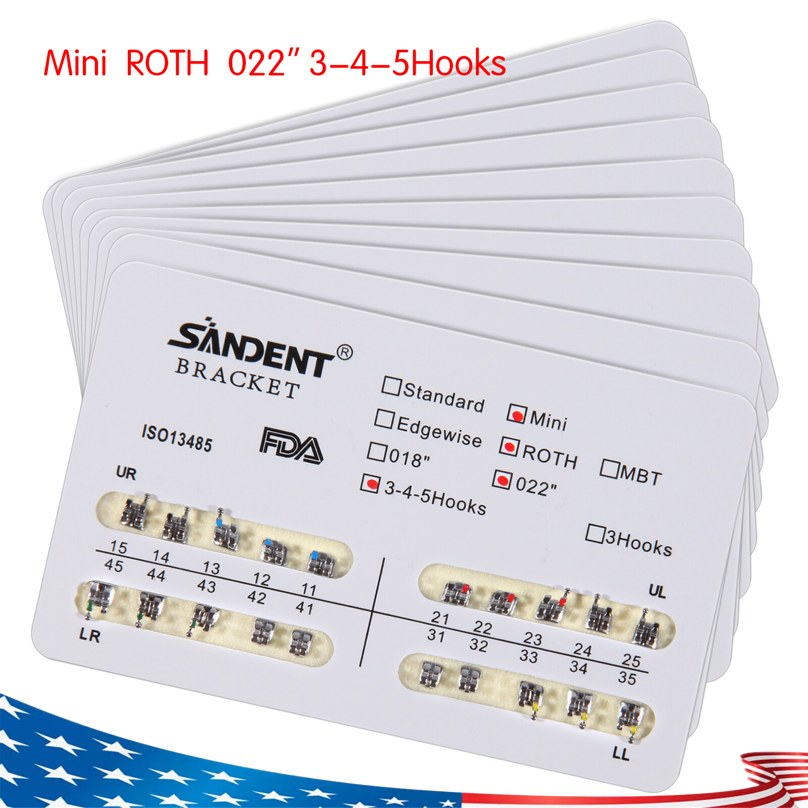 SANDENT Dental Orthodontic Brackets Braces Mini Roth .022 Hooks 3-4-5 po